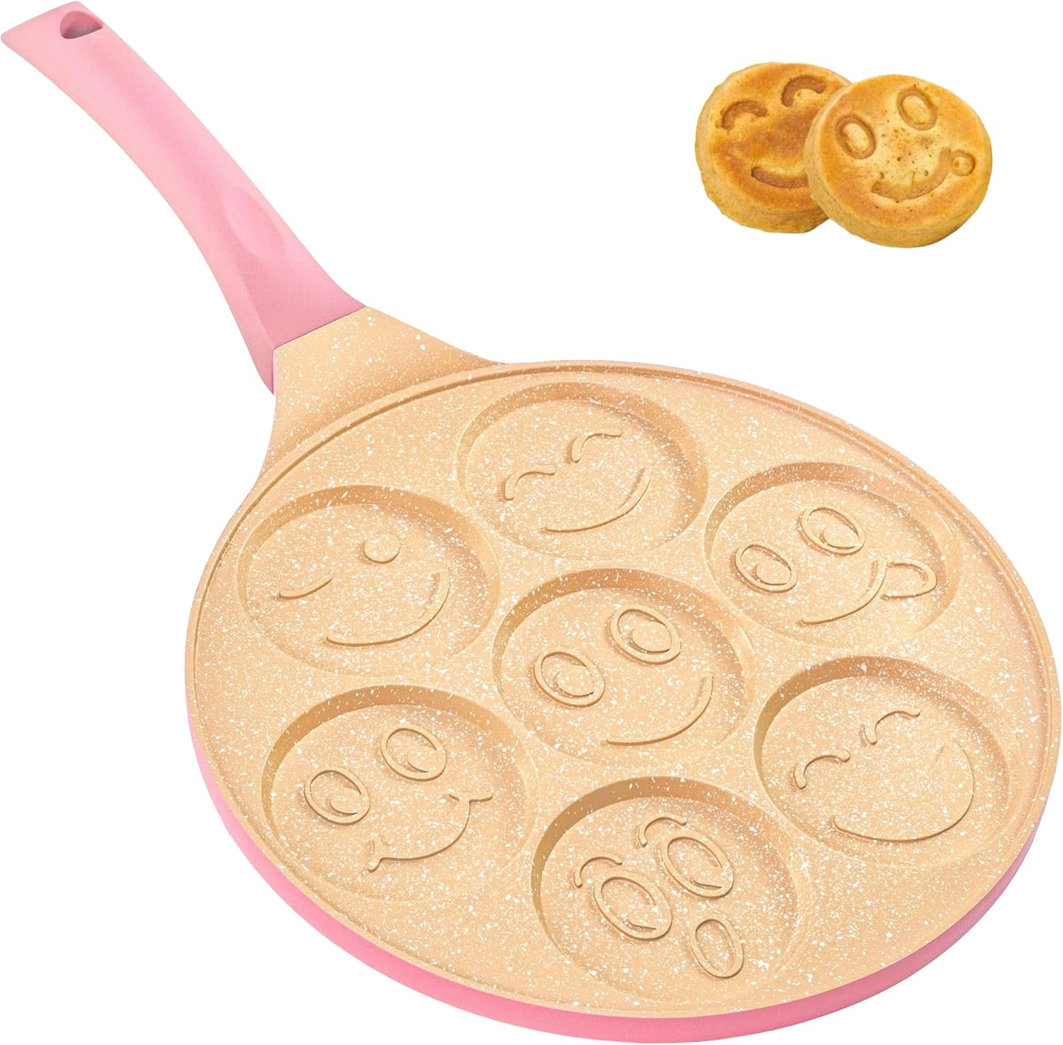 Erreke Pancake Pan, Non Stick Crepe Pan, All Types of Kitchens and Induction Hobs, Fun Design for Kids and Cooking, Soft Touch Handle, 26 Cm, Pink Color.