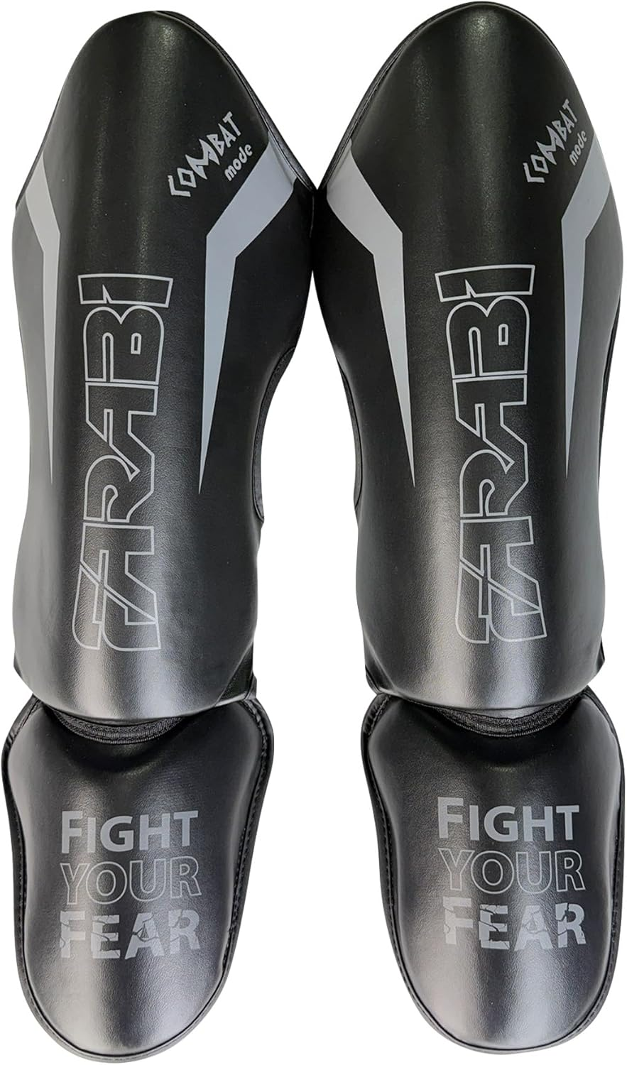 Farabi Adult Shin in Step Black/Grey-Ultimate Shin Guards-Reinforced Protection, Pro Combat Durability, Shield Comfort, Warrior Series Strength, Muay Thai, Kickboxing image number 1