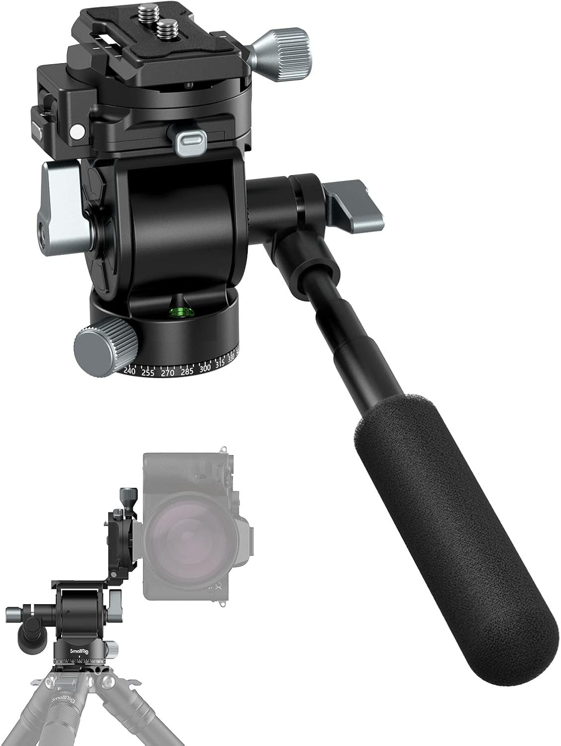 Smallrig Video Head for Vertical/Horizontal Shooting, Tripod Pan Tilt Fluid Head W/Telescopic Handle and Switchable QR Plate for Arca, Max Load 5Kg for Camcorder, Mirrorless, DSLR - 4104