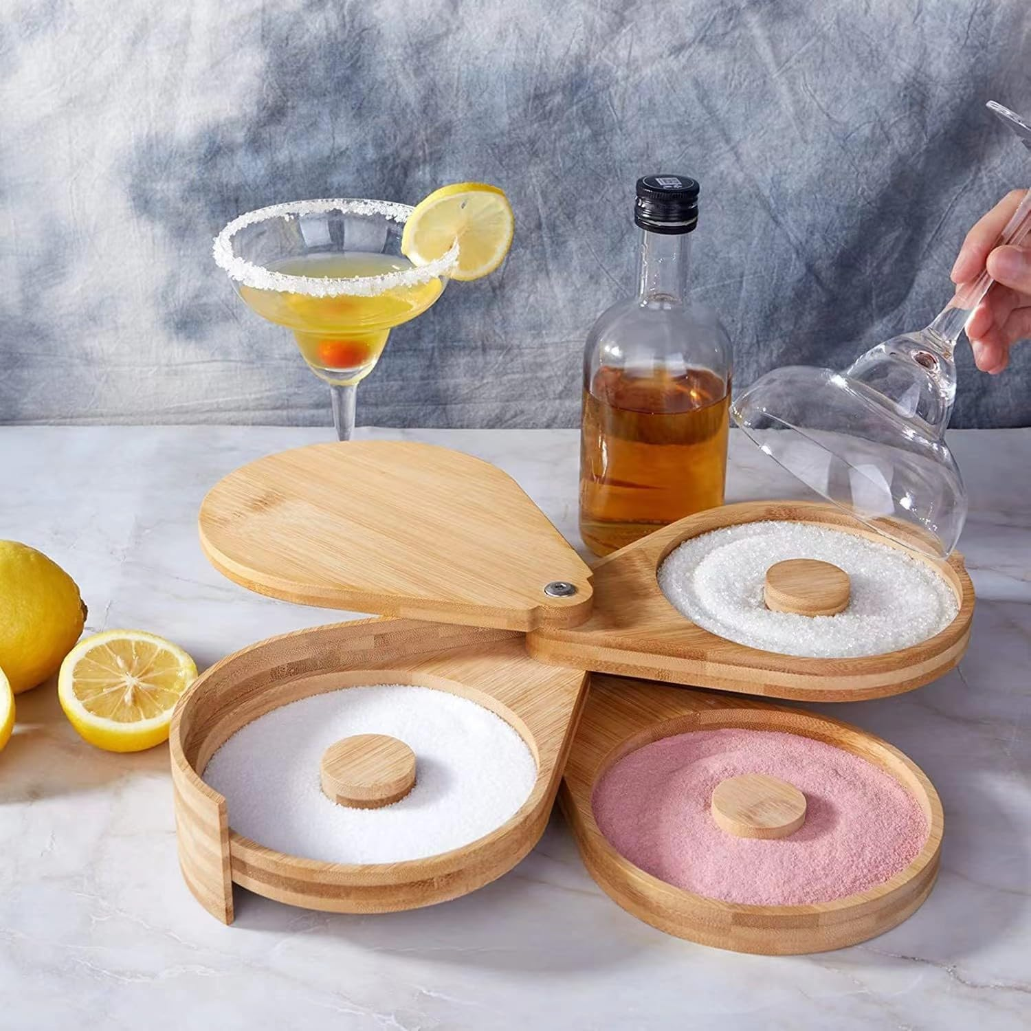 3 Tier Bamboo Margarita Salt Rimmer Set Perfect Bar Glass Rimmer for Cocktails and Margaritas - Includes Salt and Sugar Rimming Options Ideal for Cocktail Lovers and Bartenders(Bamboo Wood) image number 3