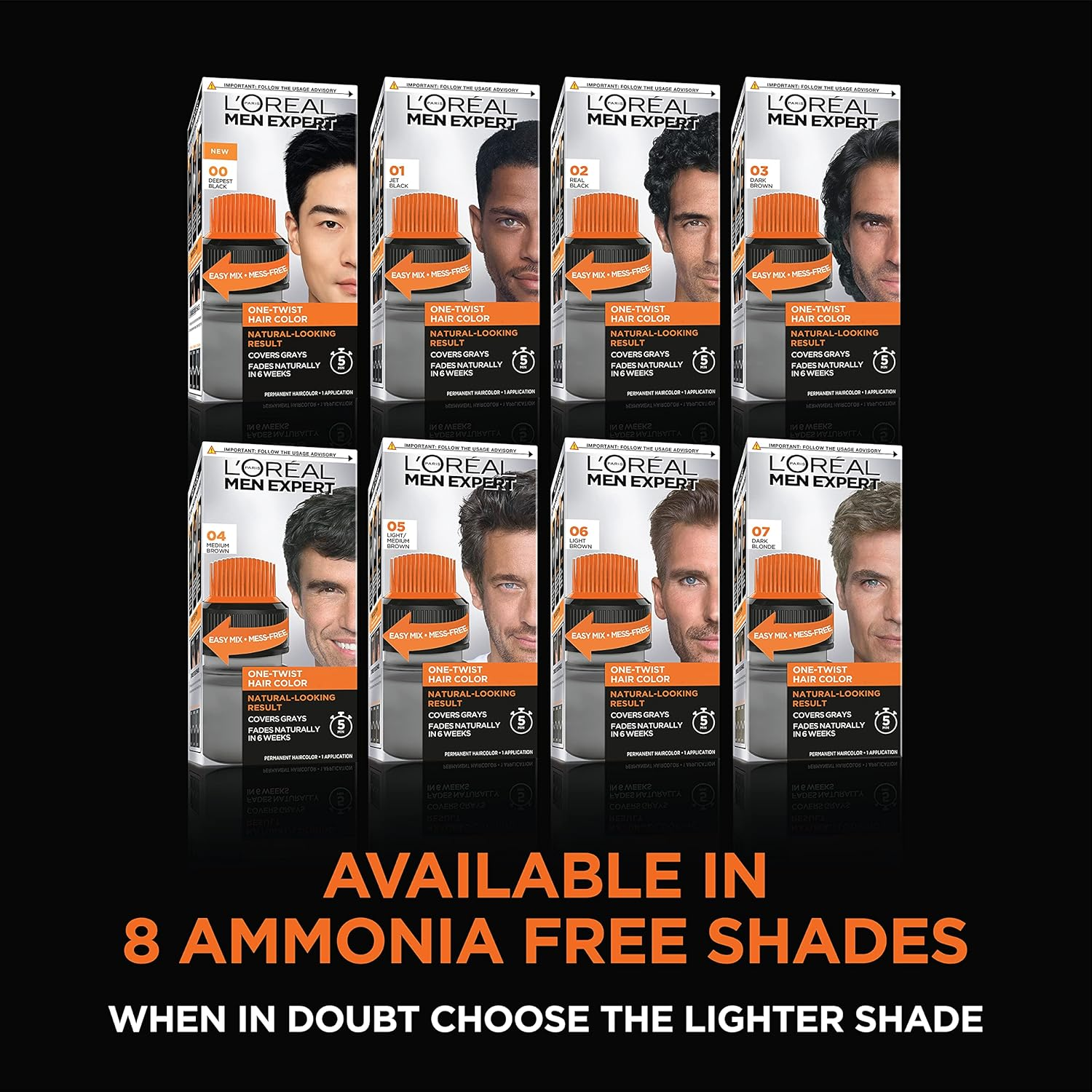 L&rsquo;Oreal Paris Men Expert One Twist Mess Free Permanent Haircolor, Covers Grays, Real Black 02, 1 Application Kit image number 1