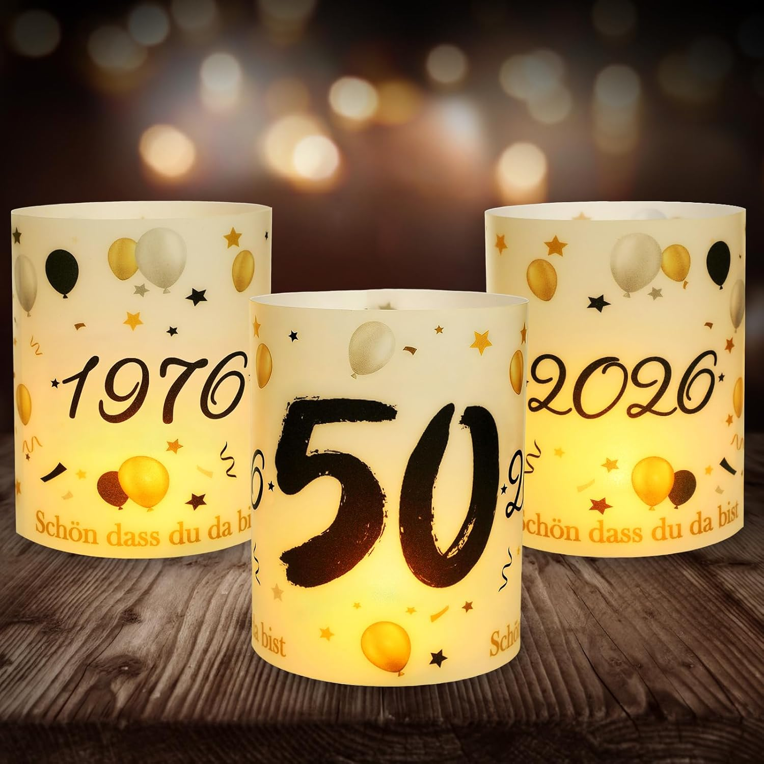12 Lantern Table Decoration 50Th Birthday, Seutgjie 50Th Birthday Wedding Anniversary Decoration Man Woman 1976-2026 Black Gold for Tea Lights or Candles image number 2