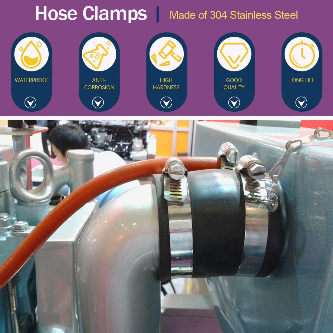 Swpeet 15Pcs 11.5-12Inch (289-311Mm) Hose Clamp 304 Stainless Steel Adjustable Range Worm Gear Hose Clamp Fuel Line Clamp Perfect for Plumbing, Automotive and Mechanical Applications image number 2