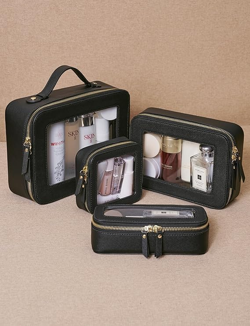 Clear Makeup Bag Travel Cosmetic Case Transparent Toiletry Bag with Zipper, Portable Make up Organizer Traveling Compact Car Bag for Essentials（Black） image number 1