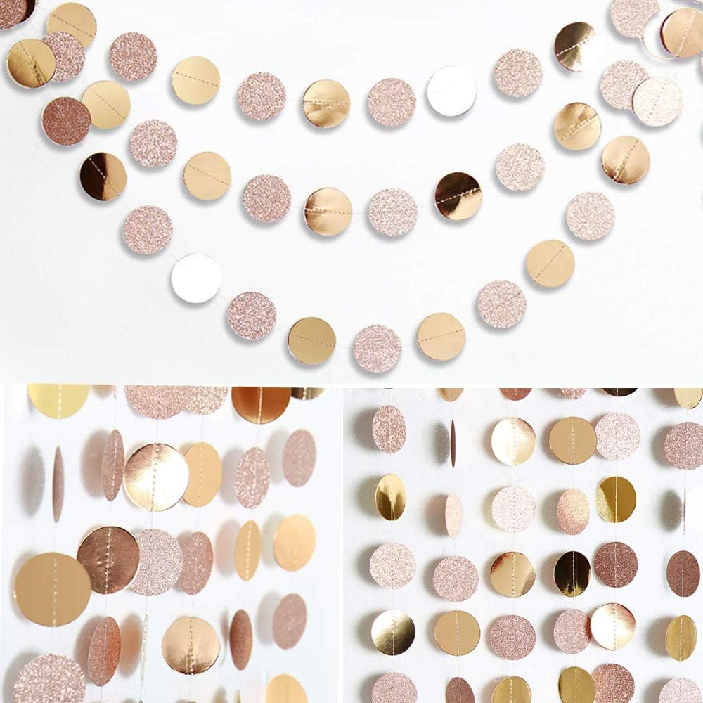 Dayavo 8 Pack Circle Dots Garland, Glitter Champagne Gold Party Decorations, Paper Garland, Totally 104 Ft image number 5