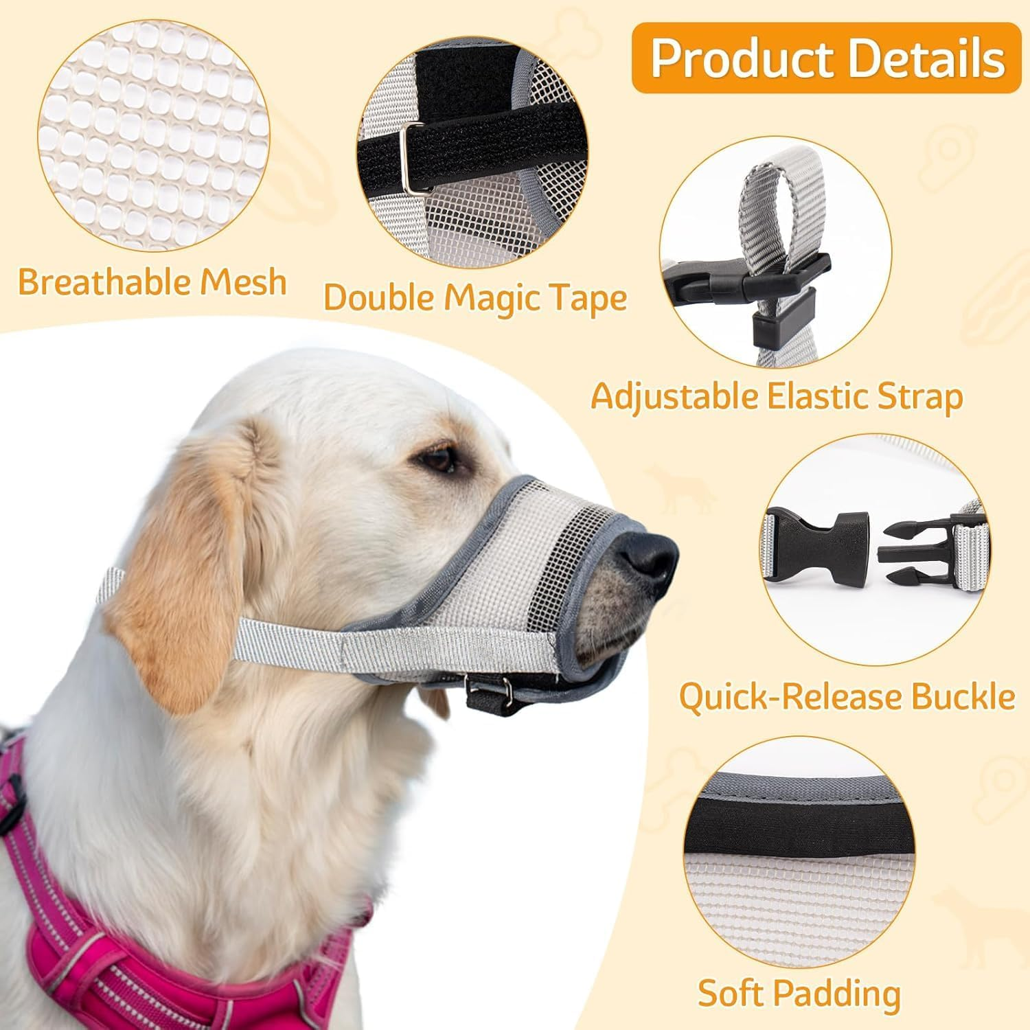 Cozioz Soft Mesh Dog Muzzle for Small, Medium, and Large Dogs - Adjustable Breathable Mouth Guard to Prevent Biting and Barking, Allows Panting and Drinking(S) image number 4