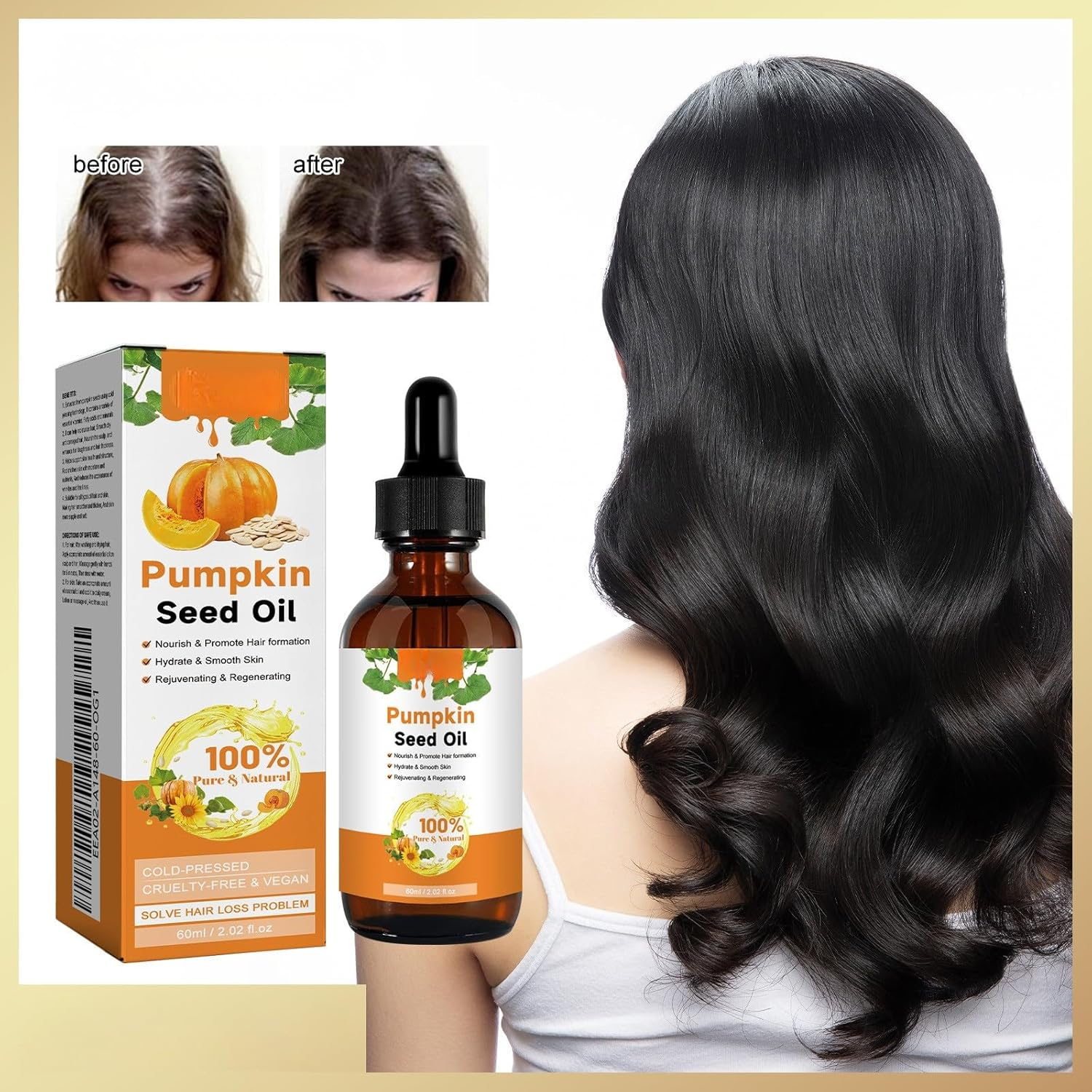Pumpkin Seed Oil for Hair Growth & Skin Care, 100% Pure Organic Cold Pressed Pumpkin Seed Oil, Natural Moisturizing & Nourishing Hair Care Oil for Scalp, Face, Nails, and Body 60Ml (4Pcs)