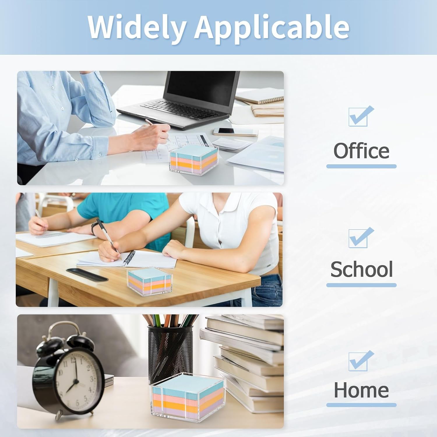 Acrylic Sticky Note Holder, 3 X 3 Crystal Clear Sticky Note Dispenser Acrylic Notepad Holder for School Home Office Desk Organization image number 3