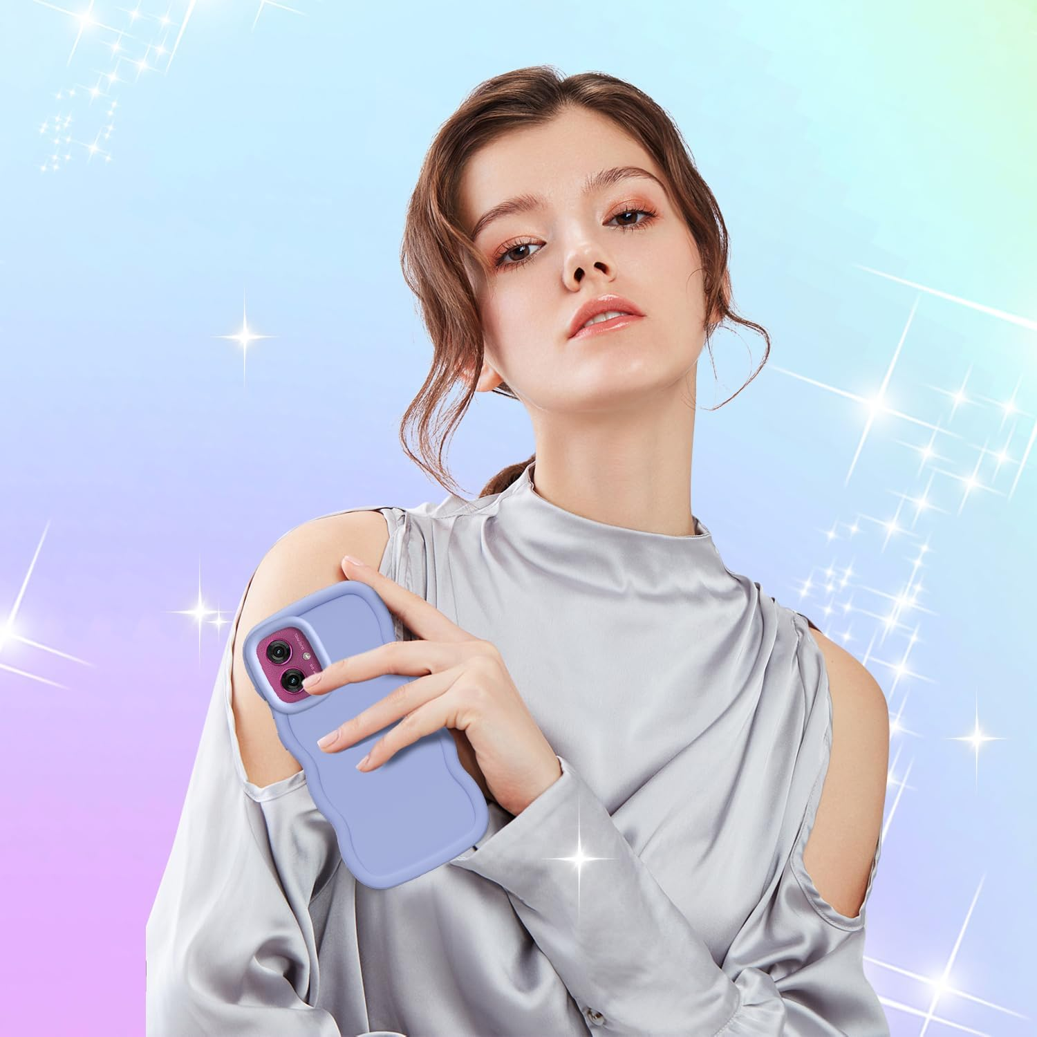 XINYEXIN Liquid Silicone Case for Motorola Moto G55, Waves Curly Shape Cute Soft Shockproof Mobile Phone Protective Case - Purple - Black image number 3