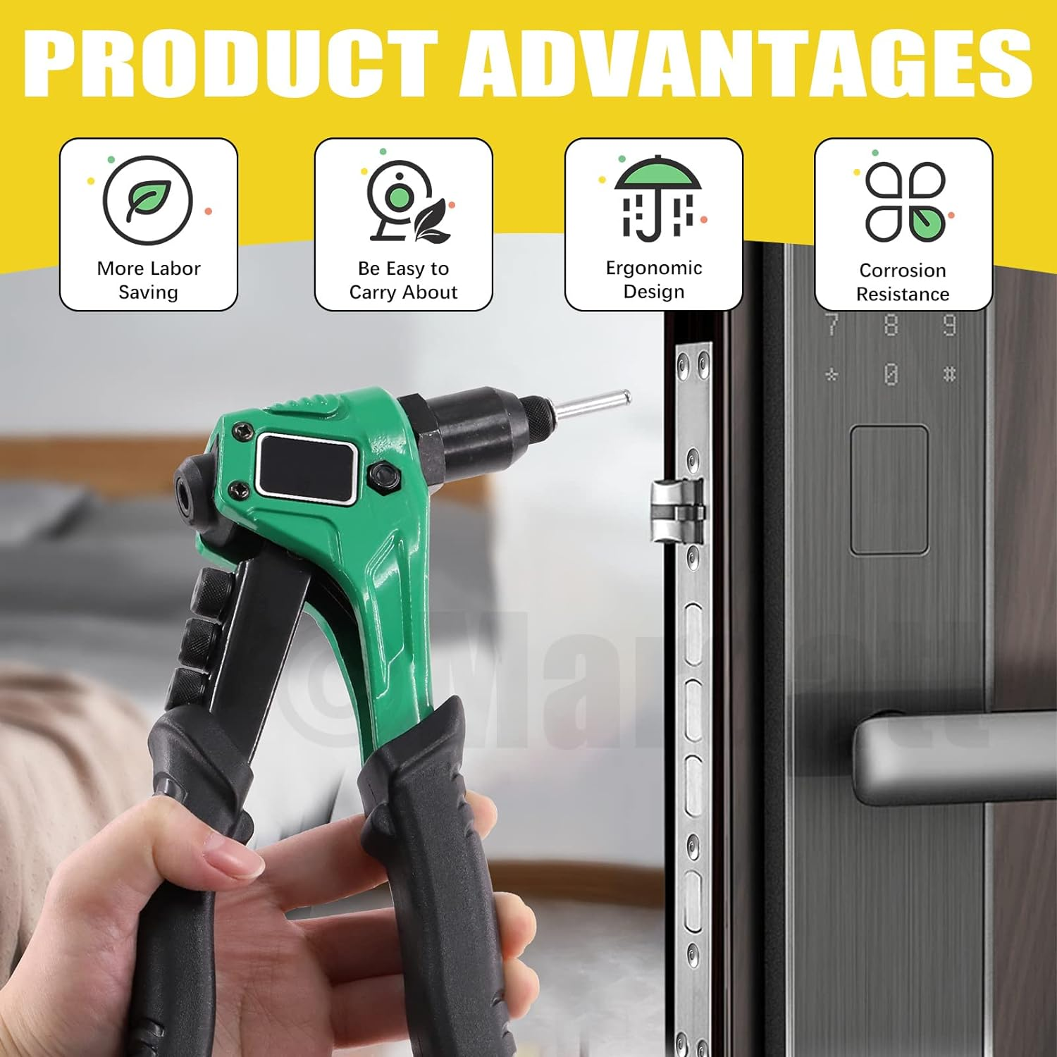 121Pcs 8 Inch Rivet Gun with 120Pcs Blind Rivets, M2.4 M3.2 M4 M4.8 Aluminum Manual Pop Rivets Tool Heavy Duty Riveter Tool for Automotive Metal Sheets Repair image number 3