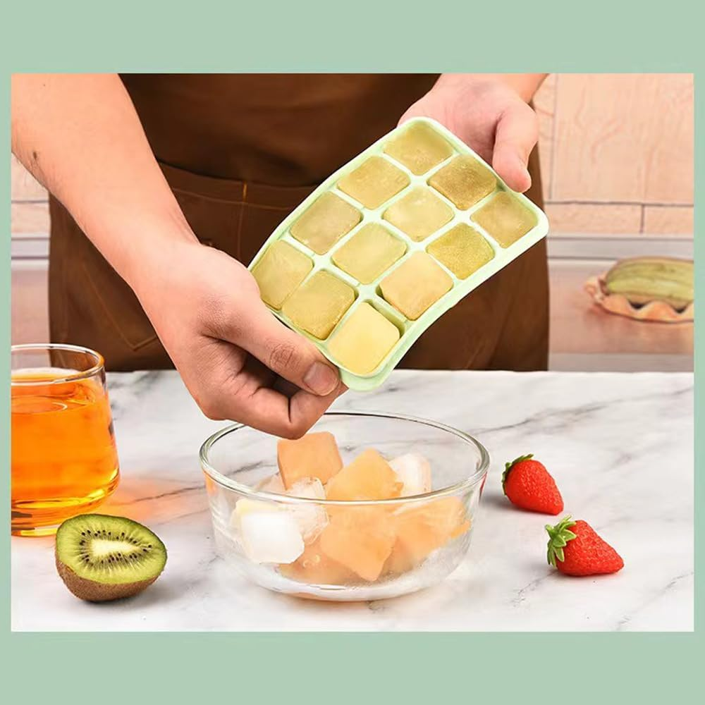 Silicone Ice Cube Tray Set of 2-12 Cavity Easy-Release Ice Molds for Whiskey, Cocktails, Baby Food, （Green+Gray） image number 6