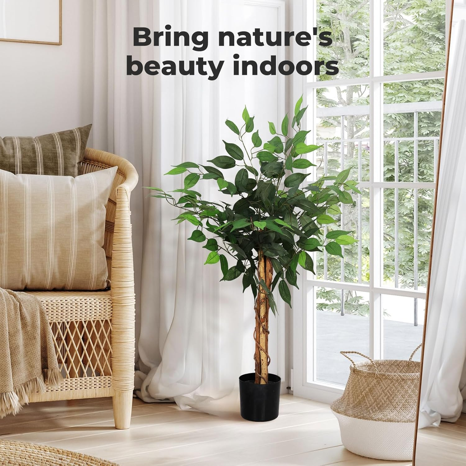 Lambu 90CM Artificial Ficus Trees with Realistic Leaves, Artificial Tree Fake Tree Faux Trees Fake Plants Faux Ficus Tree with Sturdy Plastic Nursery Pot, Fake Ficus Tree for Office Home Farmhouse image number 4