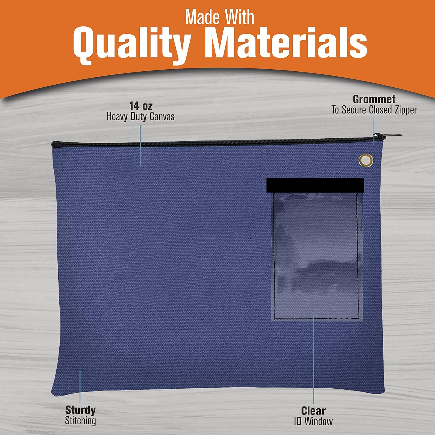 Banksupplies Canvas Interoffice Mailer, 14 Oz. - 14W X 11H - Royal Blue - Transit Bag - Large Zipper Bag with Grommet - Use with Padlock or Zip Tie for Security - Interoffice Mail Bag image number 2