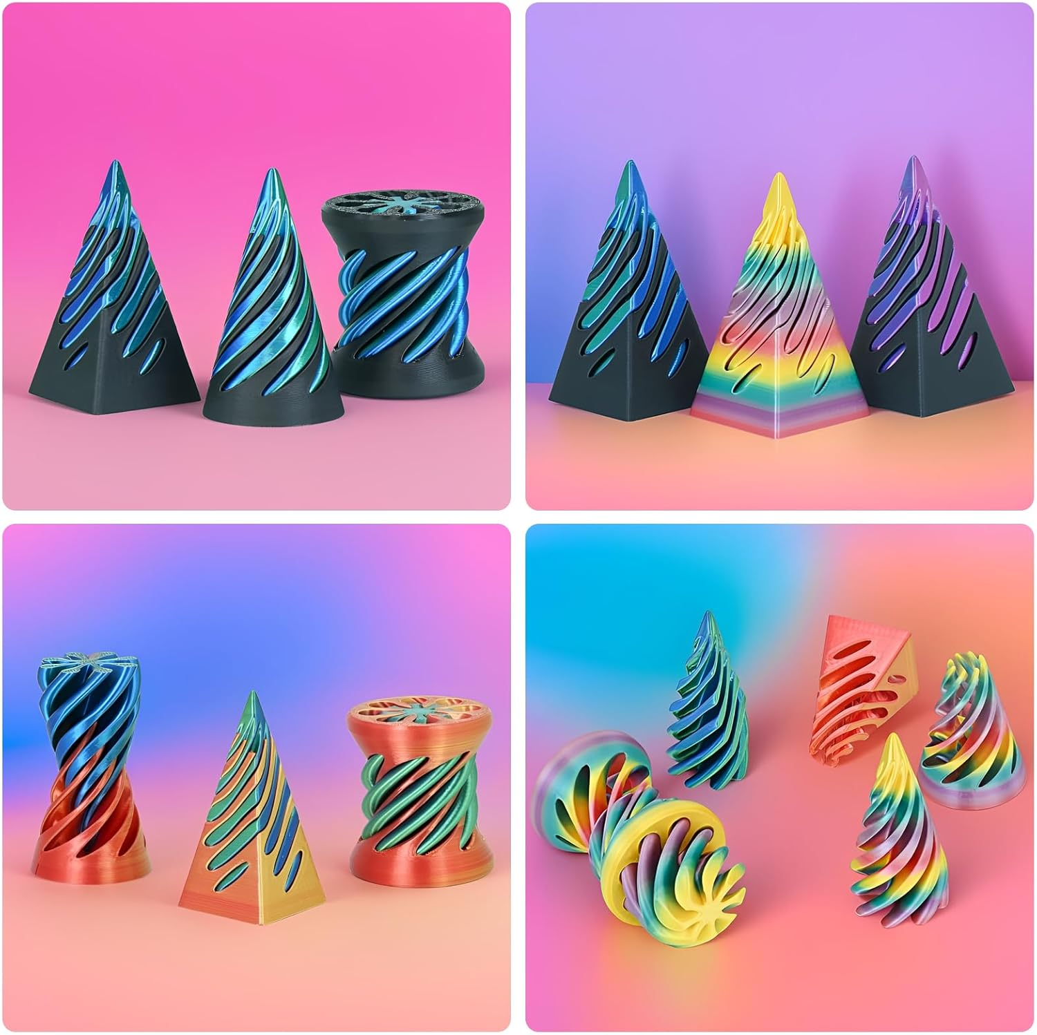 3 Packs Impossible Spiral Cone Fidget Toys,3D Printed Pyramid Passthrough Sculpture,Mini Sensory Toy for Stress Relief Anxiety Relaxation,Desktop Decor Gifts for Adults & Kids (Blue Black) - Green Black image number 4