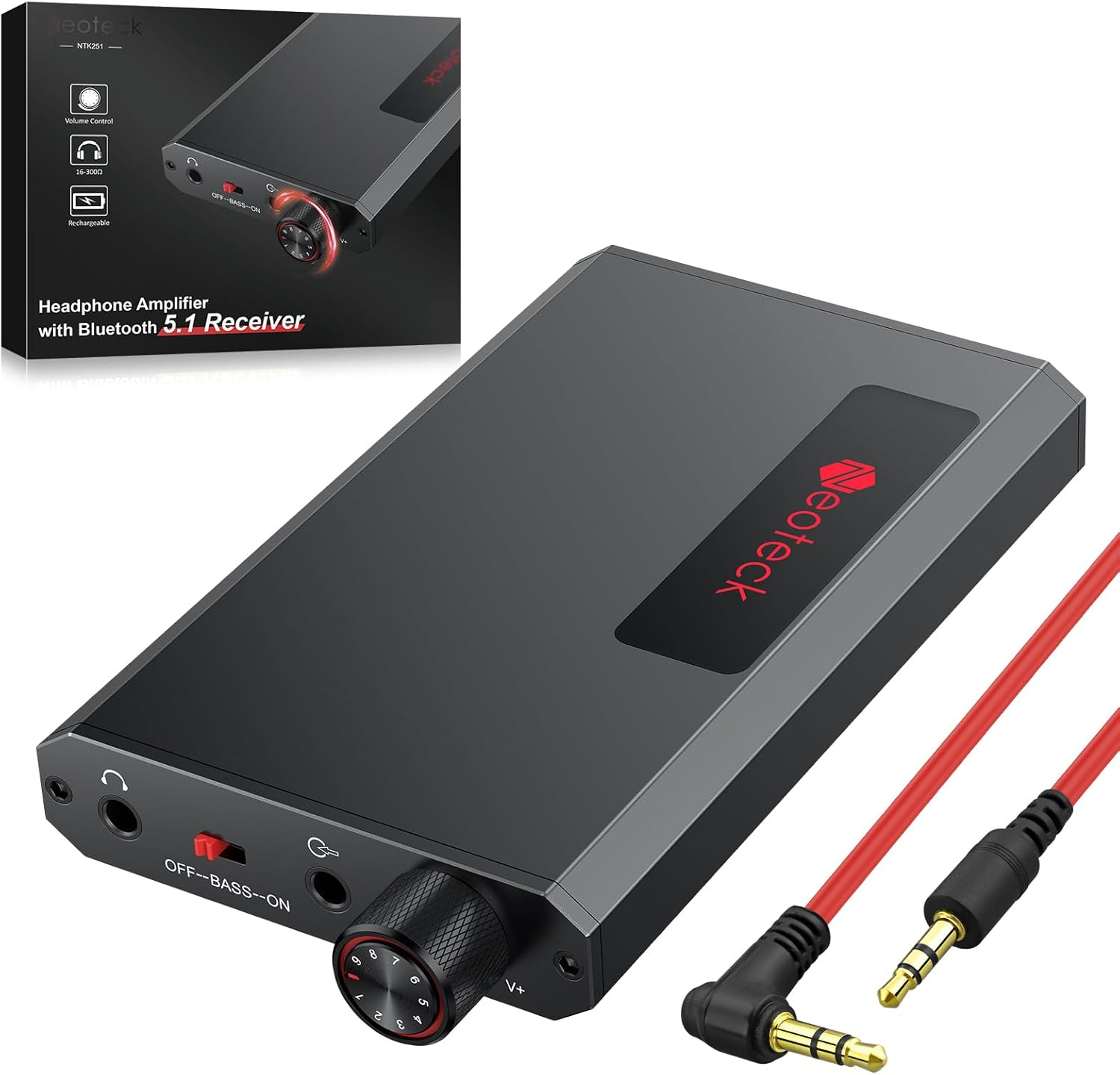 Neoteck 16-300&Omega; Headphone Amplifier Bass Adjustment+ Bluetooth 5.1 Headphone Amplifier Interface 3.5 Mm Portable Type C Extended Battery Life Compatible PC Smartphone Music Player Audio Video Player image number 4