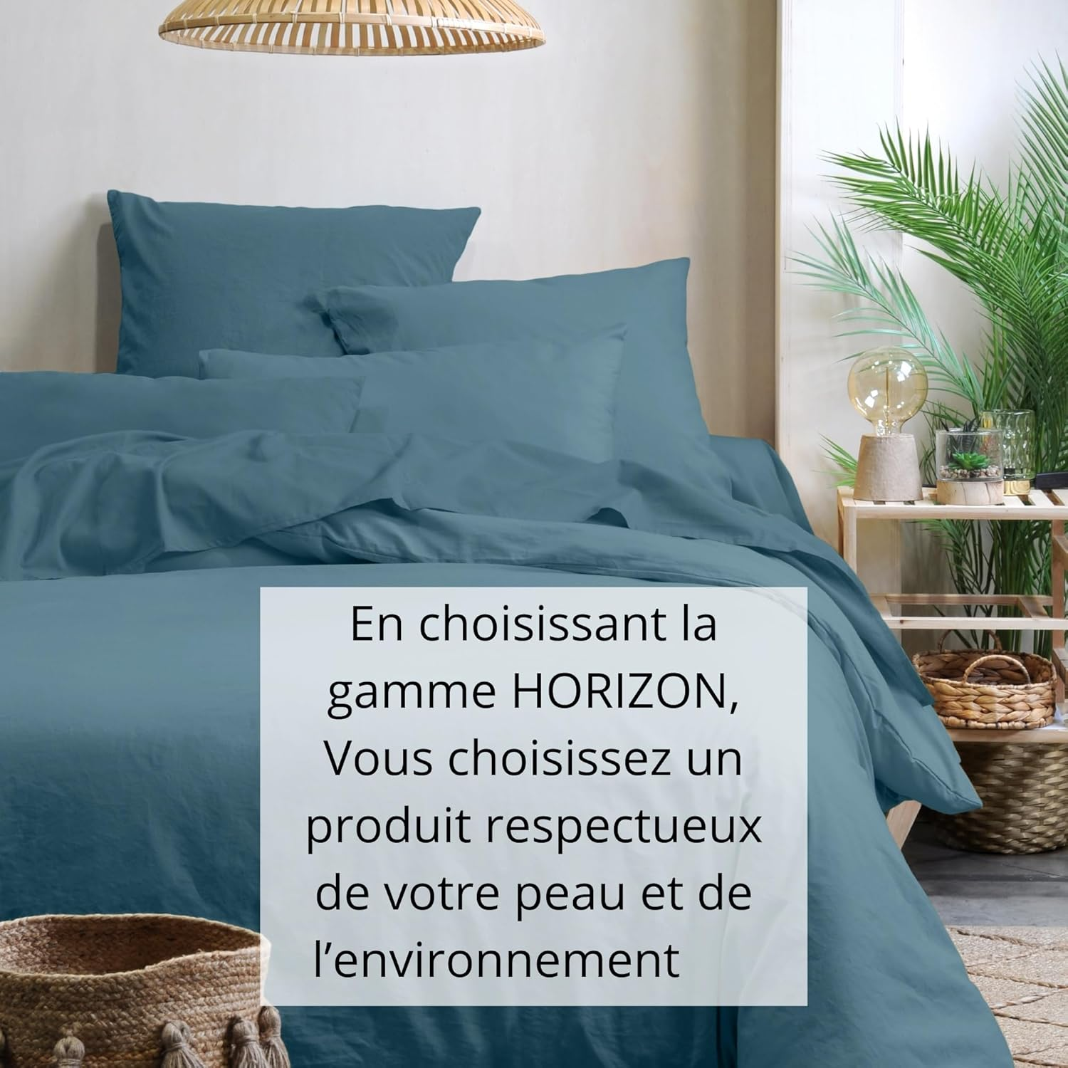 STOF - Fitted Sheet - Size 180 X 200 Cm - 100% Organic Cotton - Quality - Oeko-Tex Certified - Colour Blue - Horizon Model - Bed Linen for Home - Soft and Comfortable image number 5