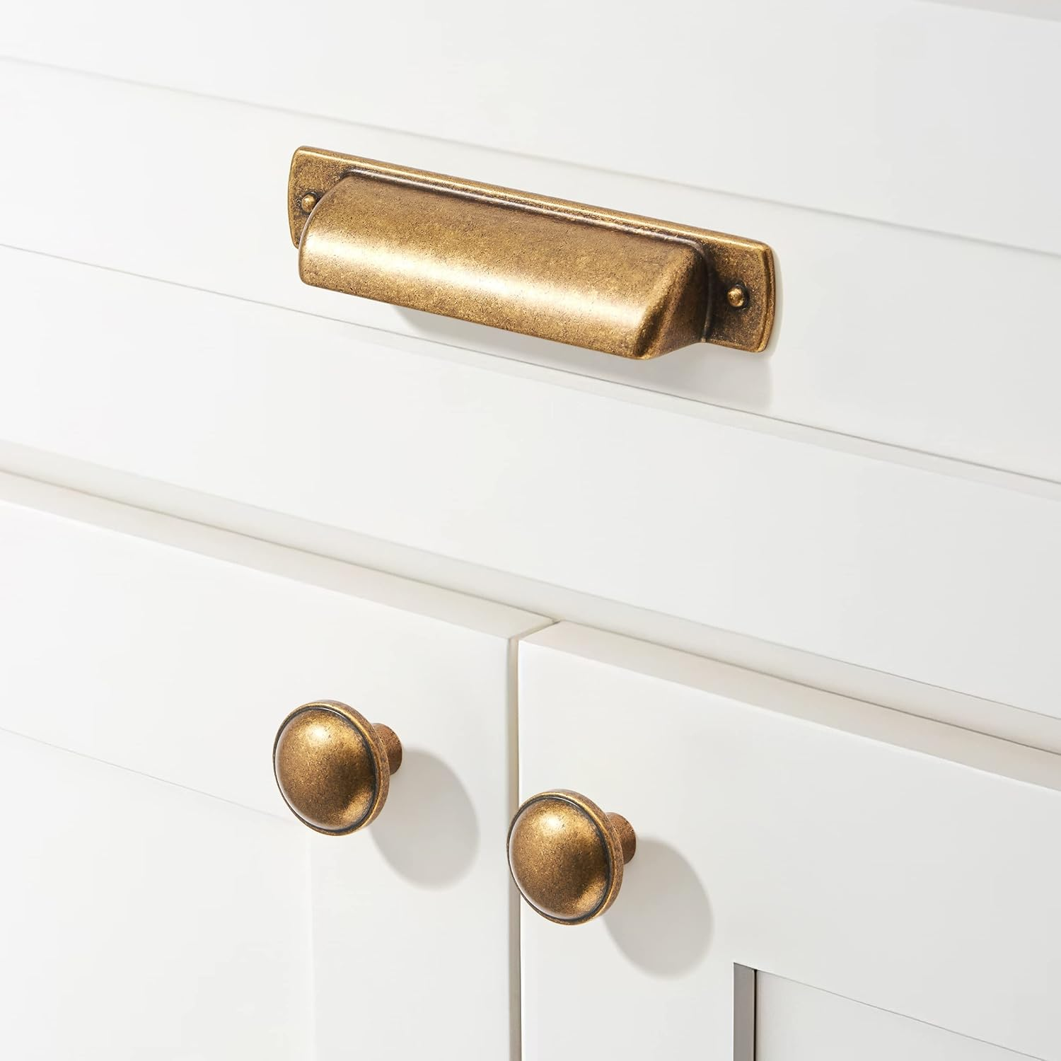 Khtumeware 10 Pack 3" Drawer Pulls Antique Brass Cabinet Cup Pulls Kitchen Hardware Cabinet Handles Drawer Handles Knobs 3 Inch Hole Center image number 3