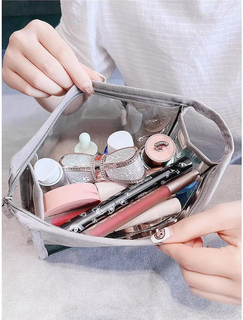 AHPOUN Clear Makeup Bag, Large Capacity Travel Toiletry Bag, Portable Waterproof Cosmetic Bag with Handle, Simple Fashionable Multi-Functional Zipper Pouch for Daily Travel Commuting image number 6