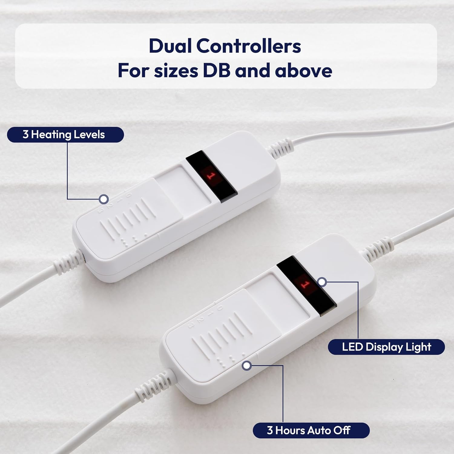 LINENOVA Electric Blanket Queen, Fully Fitted Heated Underblanket with Dual Controls, 3 Heat Settings, Auto-Off Timer, Safety Overheat Protection, Machine Washable Zone Heating - White image number 1