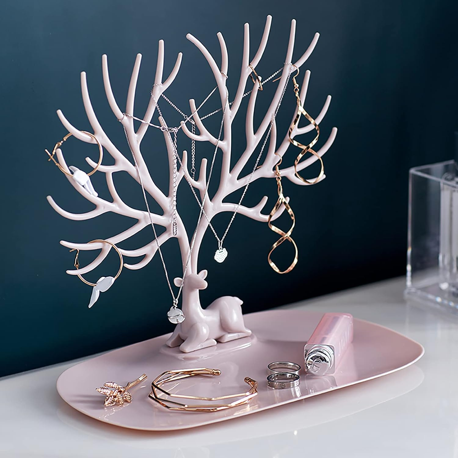YCYUYK Jewelry Display Stand Hanging Organizer Table Top Necklace Holder Bracelet Ring Holder Trinket Tray Tree Stand Pink - Color-1 image number 4