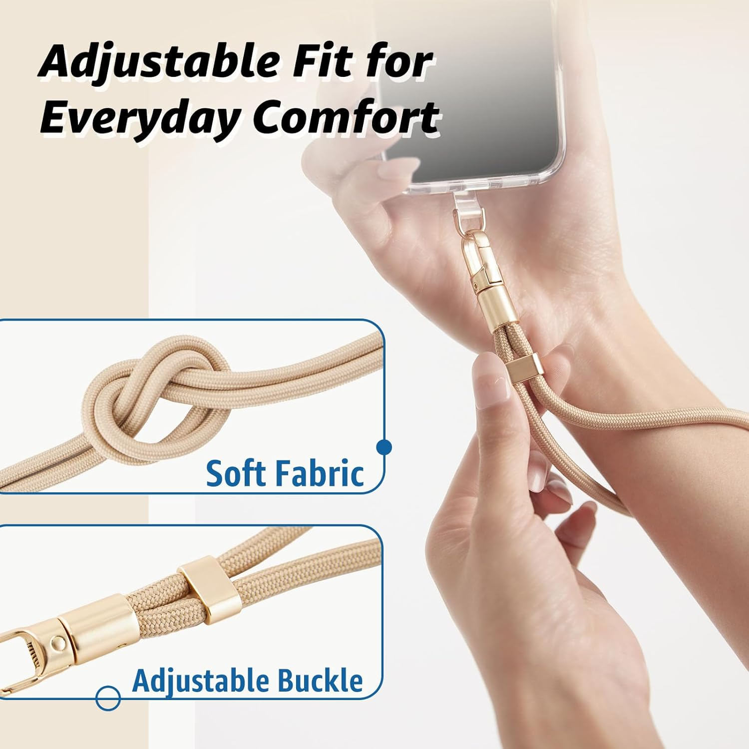 Golifyne Phone Wrist Strap with Stainless Steel & TPU Tether Tabs for Iphone &ndash; Secure Hand Strap Lanyard for Men & Women - Camel Beige image number 4