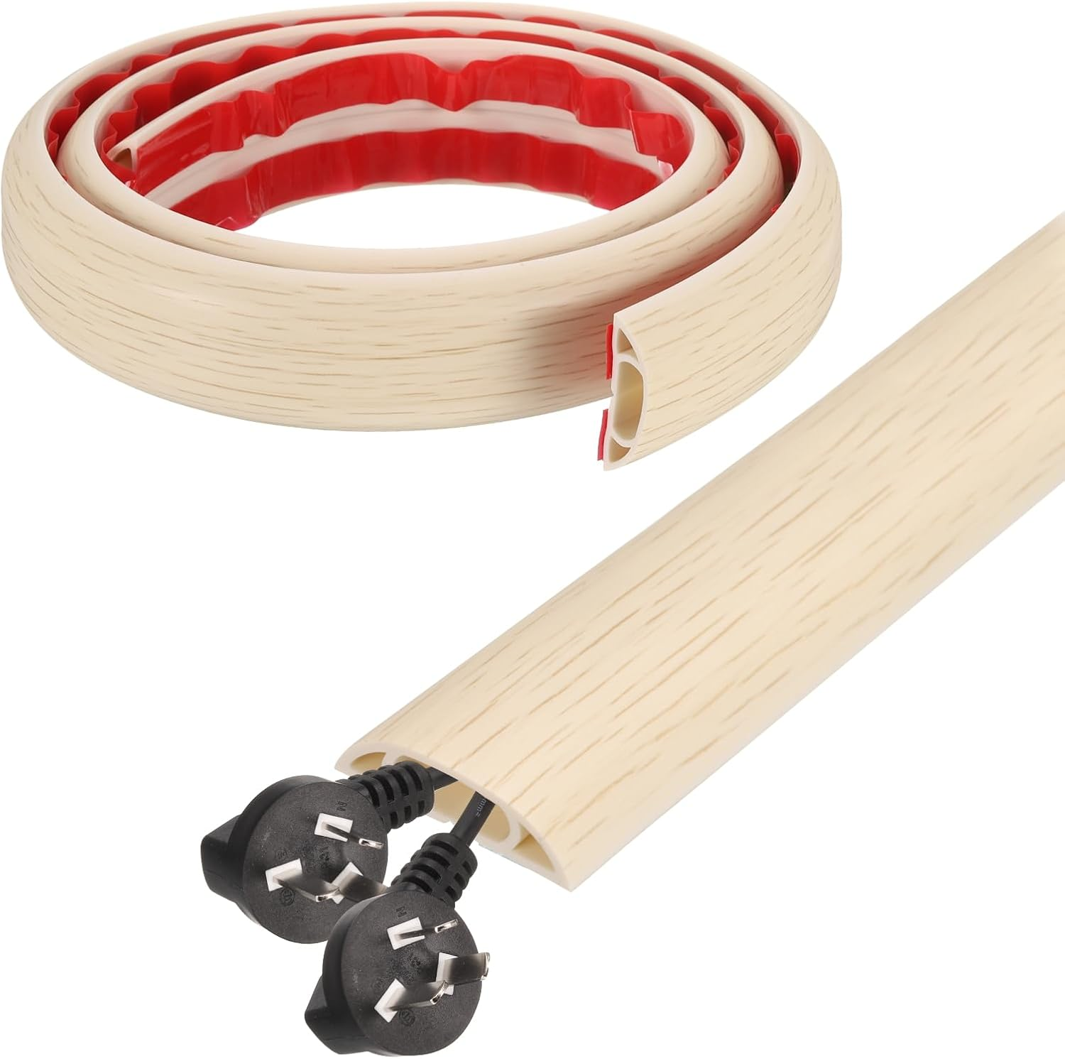 HARFINGTON 4Ft Cord Cover Floor W0.6 X H0.33 Inner Channel PVC Hide Extension Cable Floor Wire Hider Wire Covers Protector for Prevent Cable Trips Cables Management, Wood Beige