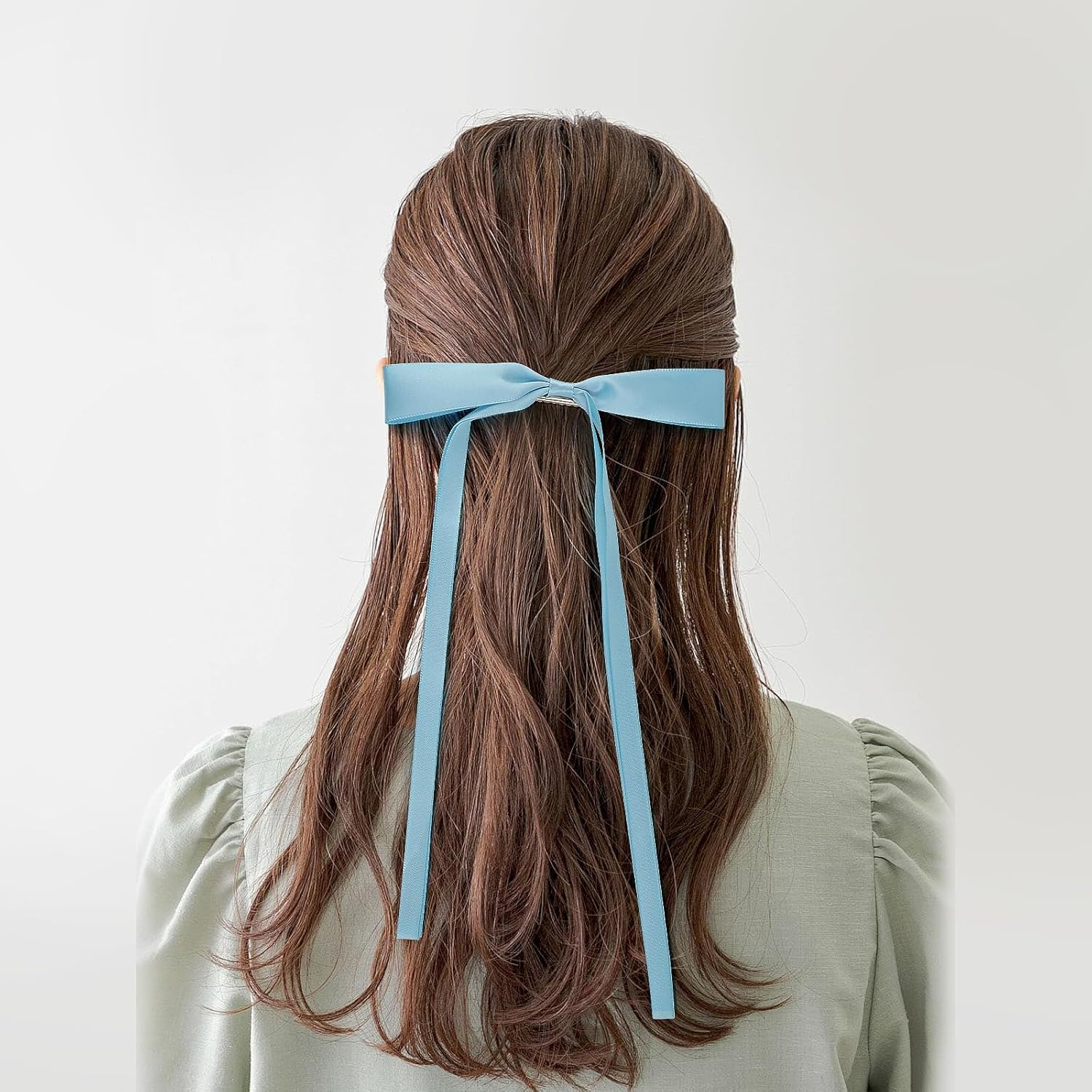 8 Pieces Hair Clip Bow Silky Satin Hair Bows with Long Tail Hair Accessory Women Hair Bow Clip for Hair Decoration Black Pink Blue White