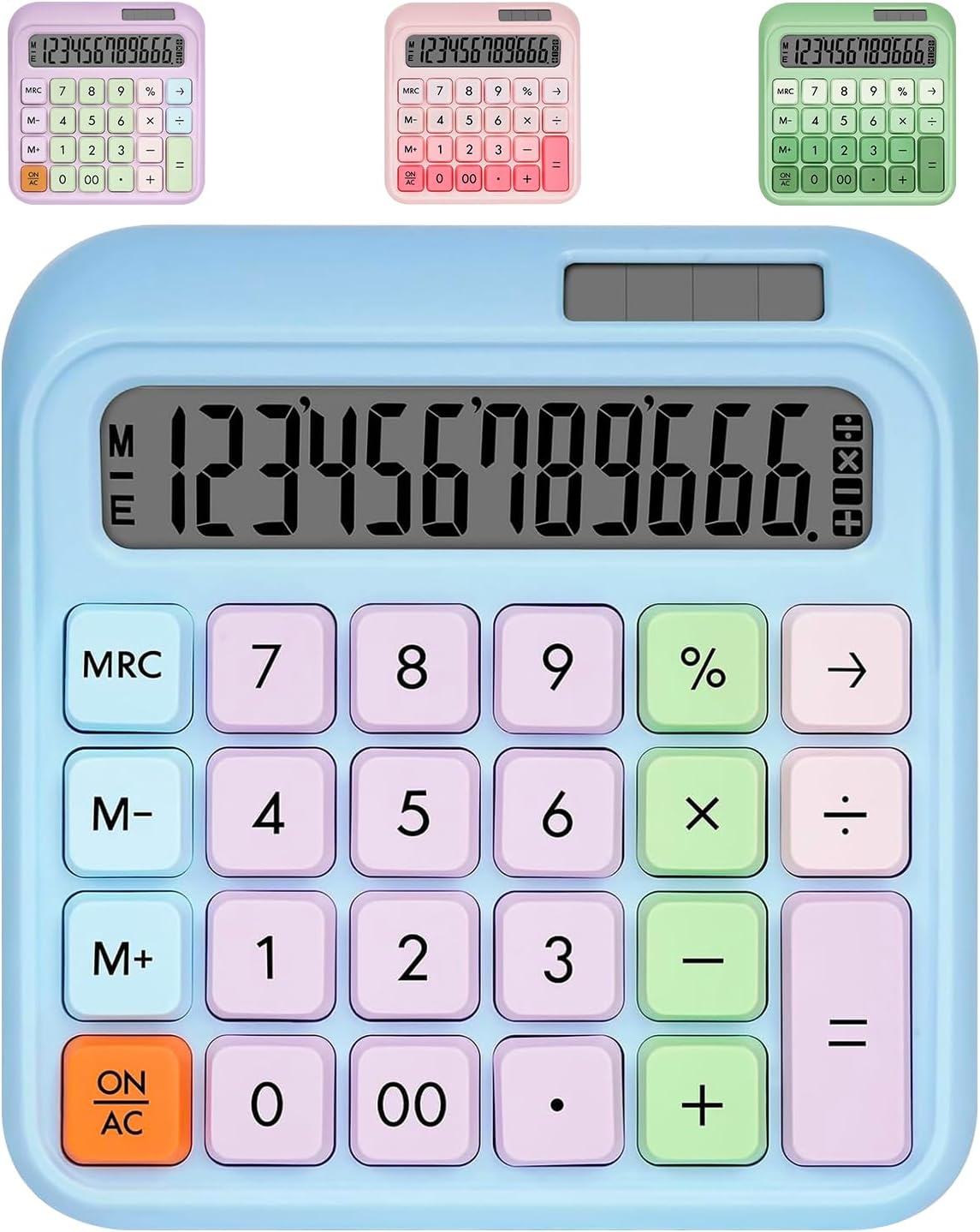 Sonicefit Mechanical Switch Basic Calculator 12 Digits, Solar/Battery Dual Power, Tactile Keys & Large LCD Display, Cute Aesthetic Desktop Calculators for Office School Business Home (Purple)