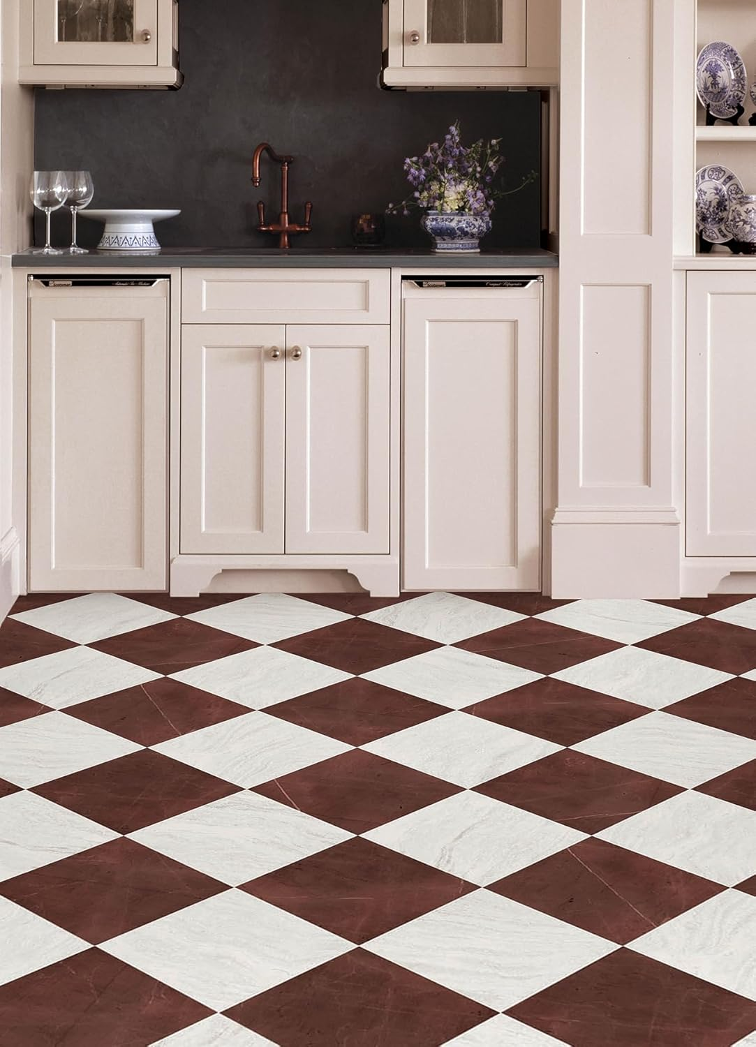 Floorpops X Chris Loves Julia Bonneville Oxblood Peel and Stick Floor Tiles, FP6333