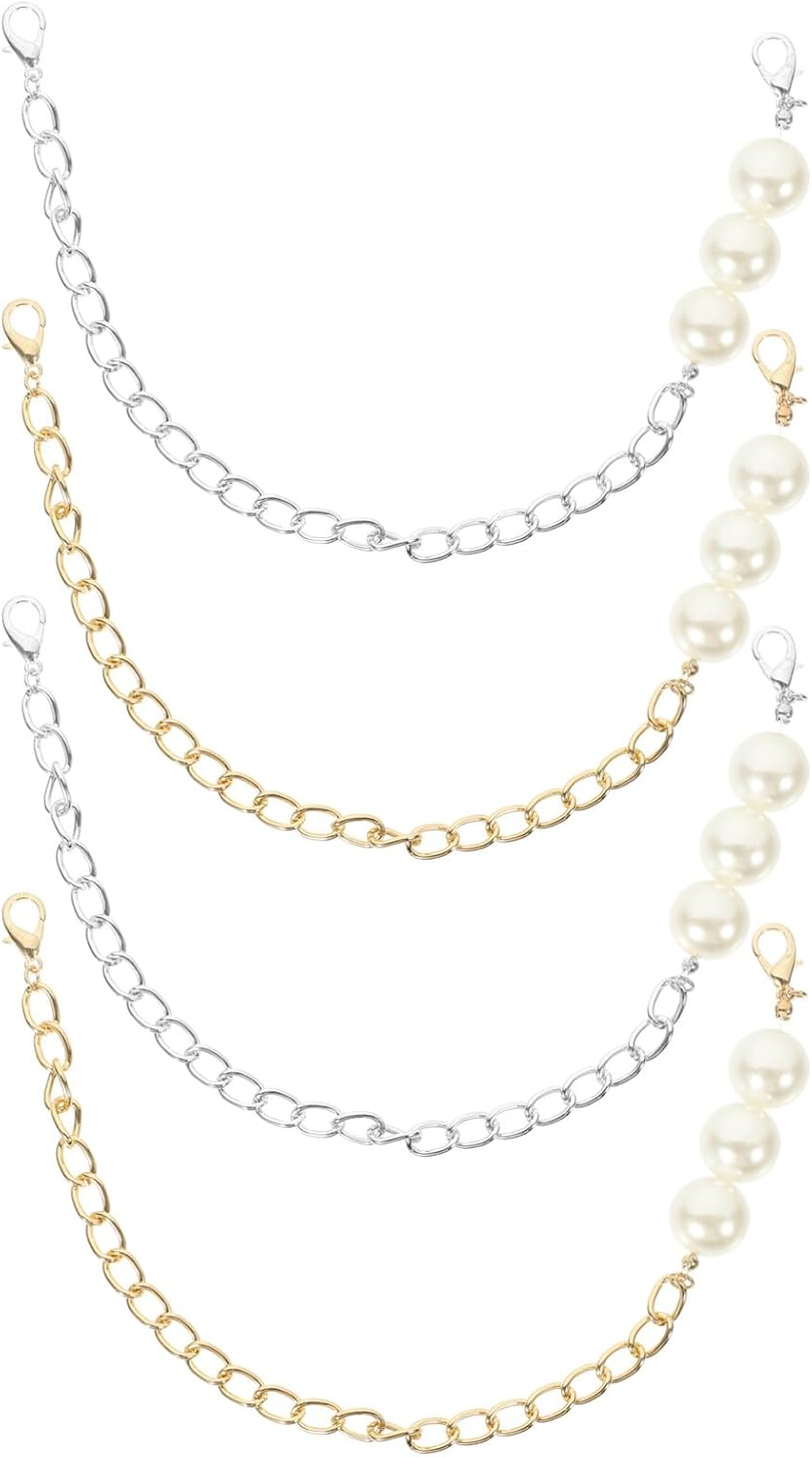 TEHAUX 4Pcs Pearl Covered Chain for Bag Replacement DIY Handbag Purse Chain Decorative image number 6
