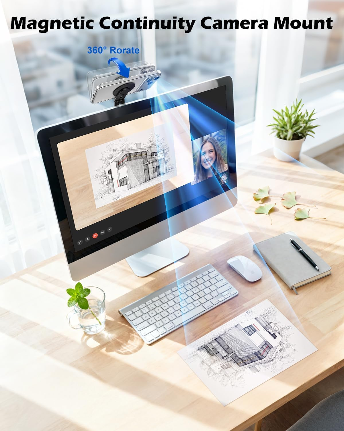 Cloudvalley Magnetic Laptop Phone Holder, 360&deg; Rotating Mount Compatible with Iphone Magsafe and All Phones, Macbook, PC Monitor, Screen Stand for Tesla, Portable Accessory, Black - Grey image number 2