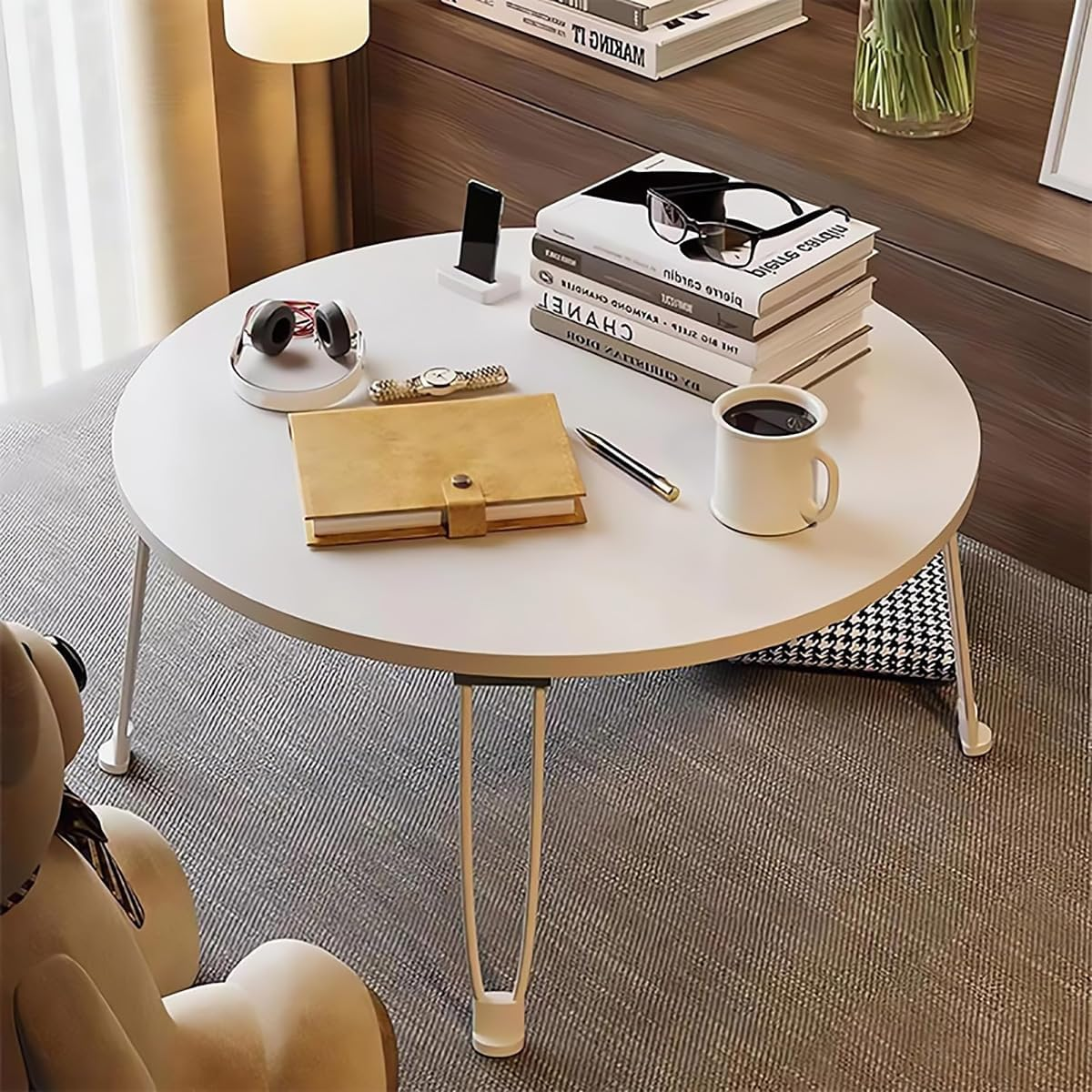 AIMALL Multipurpose Foldable round Table Portable Space-Saving Desk for Bedroom, Balcony and Home Use image number 3