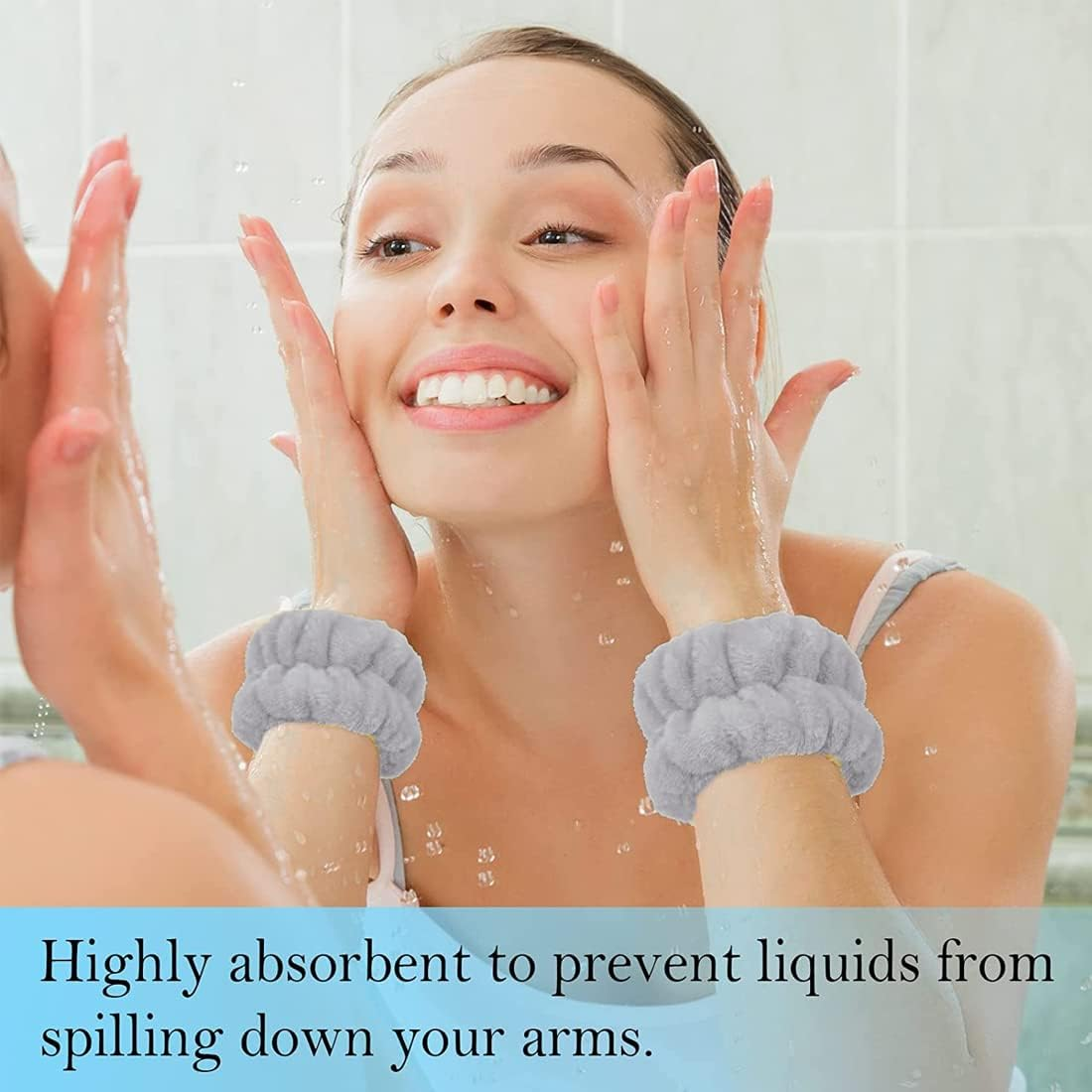 Facial Cleansing Bracelet, Elastic Makeup Sweatband and Towel, Spa Bracelet for Women and Girls, Absorbent and Hygienic - Grey image number 4