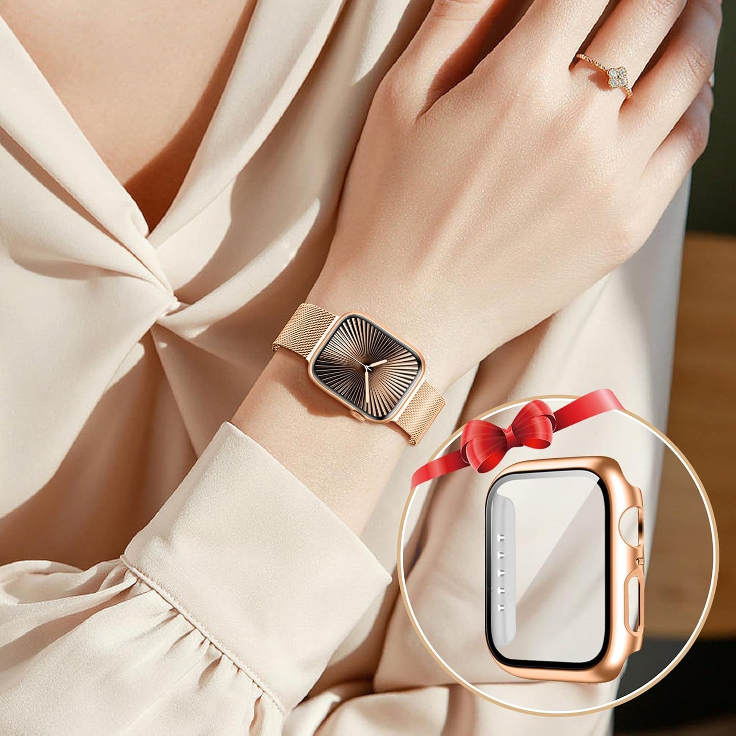 Ocaer Compatible with Apple Watch Bands with Case 40Mm 41Mm 42Mm 44Mm 45Mm 46Mm, Metal Magnetic Band with Screen Protector for Iwatch Series 11 10 9 8 7 6 5 4 SE 3 2 1,Stainless Steel Milanese Loop image number 3