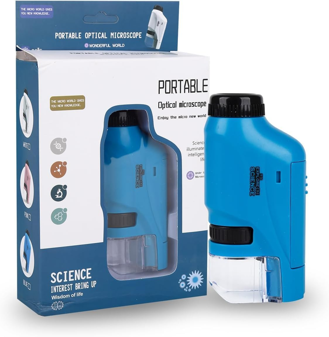 Pocket Microscope with 12Pcs Specimen, 60-120X Handheld Mini Microscope with LED Light, Electric Portable Mobile Microscope for Kids Students Microbiological Observation Learning (Blue) image number 3