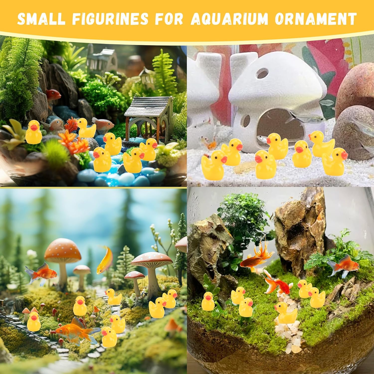 YUNAI Mini Resin Ducks 100 Pcs, Yellow Tiny Ducks with Jelly Glue, Mini Figurines in Bulk for Activity Little Ducks to Hide Prank Game Miniature Dollhouse Aquarium Potted Decorations DIY Craft Toys image number 1