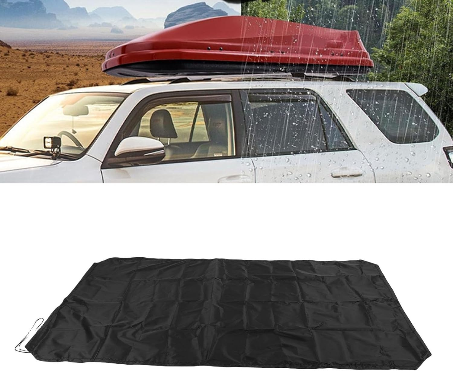 Car Roof Box Cover, Car Roof Cargo Cover Car Top Luggage Rack Cover Waterproof 210D Silver Oxford Cloth for SUV Travel with Adjustable Drawstring Storage Bag (230 * 145Cm)