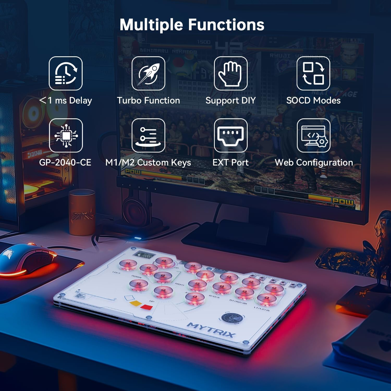 Mytrix Arcade Stick 16Keys All-Button Leverless Controller for Ps4/Pc/Ps3/Switch/Steam, with Turbo Functions, Custom RGB Light, Supports Hot Swap, SOCD, Removable Plate - Interstellar Design image number 1