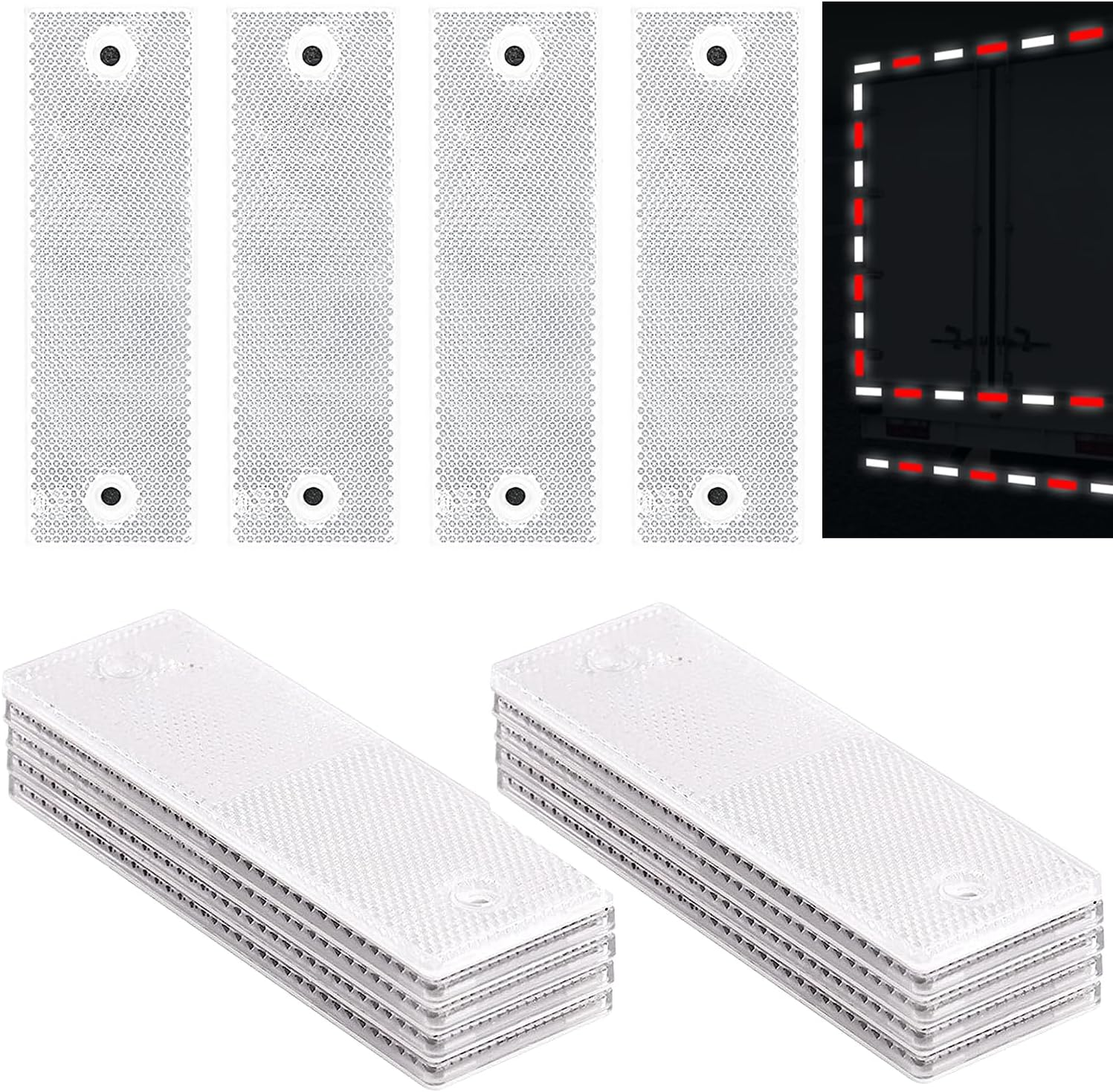 Smseace 16Pack Red/White Safety Reflectors Self Adhesive Trailer Reflectors，Car Reflector，Reflectors for Driveway Used for Truck,Rvs,Motorcycle,Cars,Bus Safety Reflectors