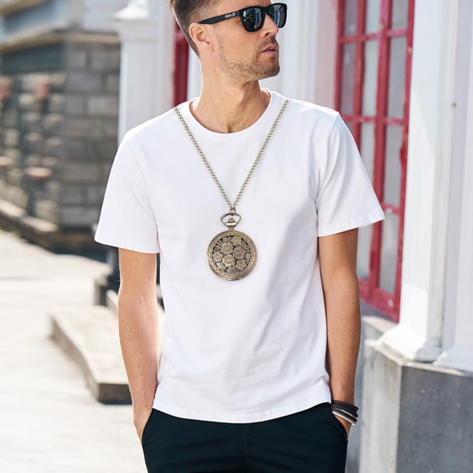 Gatuida 1Pc Retro Pocket Watch Zinc Alloy Hollowed-Out Quartz Watch Chain for Fashion Statement image number 4