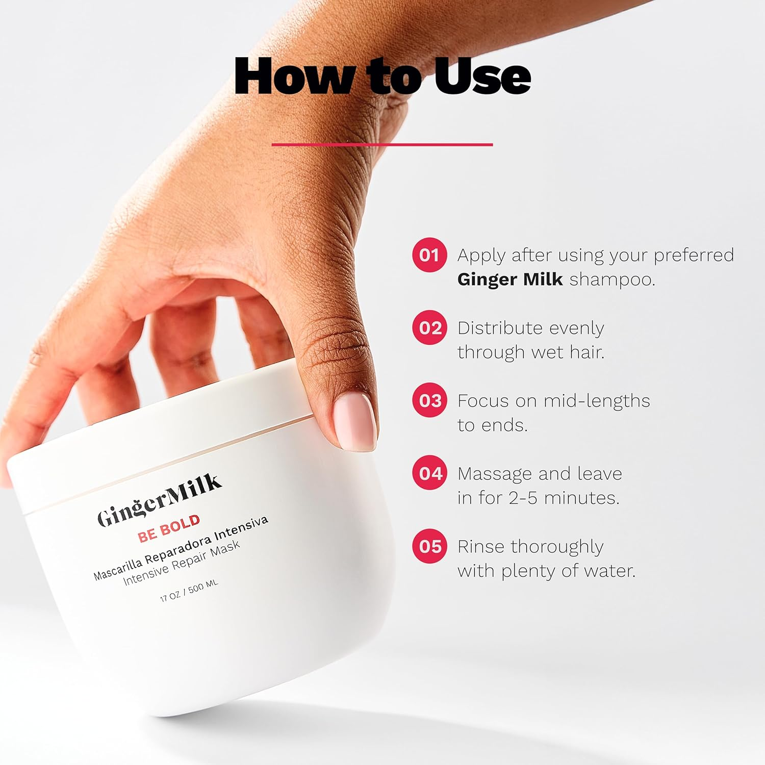 Ginger Milk Natural Care Intensive Repair Hair Mask for Dry/Damaged Hair Due to Coloring, Chemical Processes, Hot Styling Tools and Dryers | BE BOLD image number 1