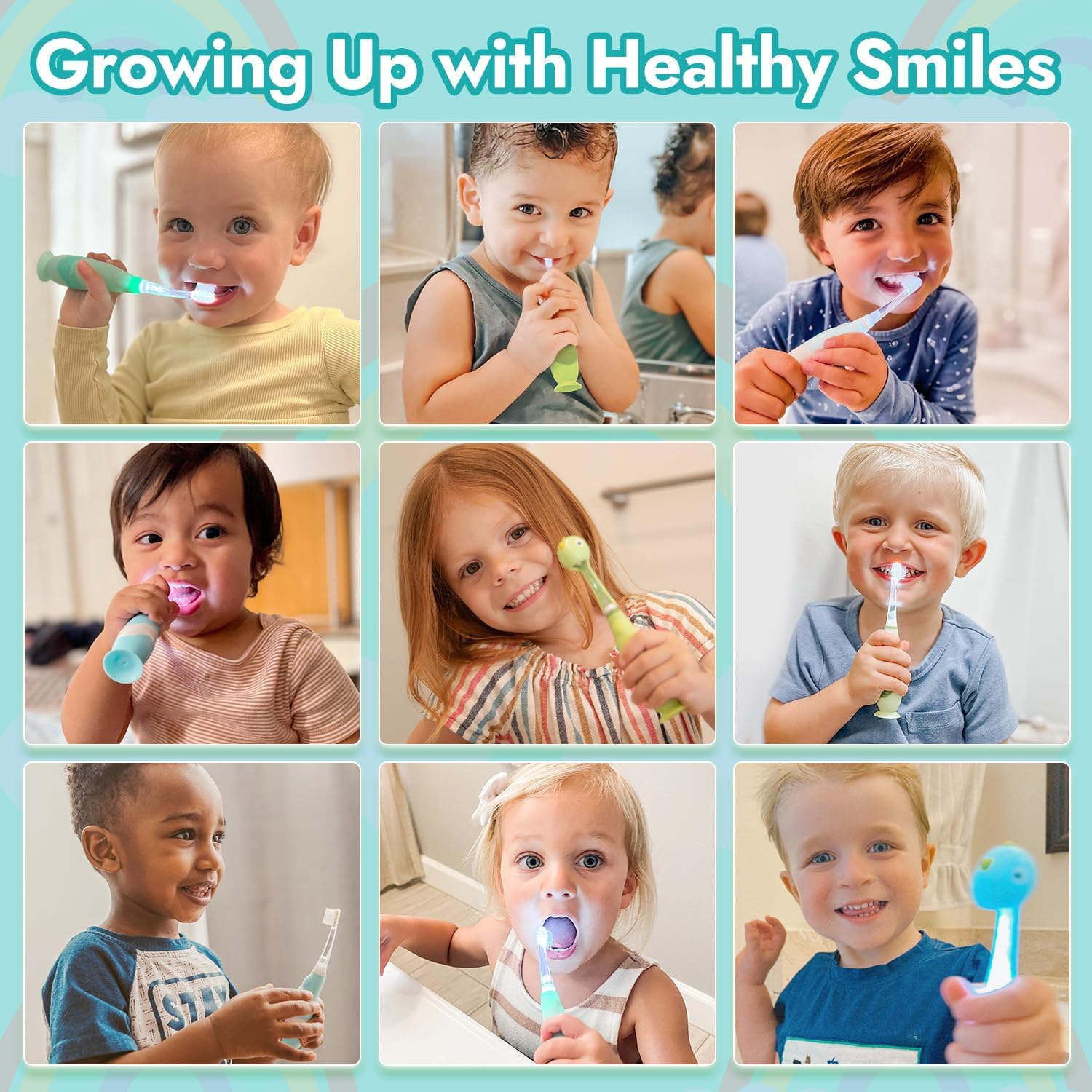 Papablic Toddler Sonic Electric Toothbrush for Ages 1-3 Years, Baby Electric Toothbrush with Cute Dino Cover and Smart LED Timer, 4 Brush Heads (Debby) image number 4