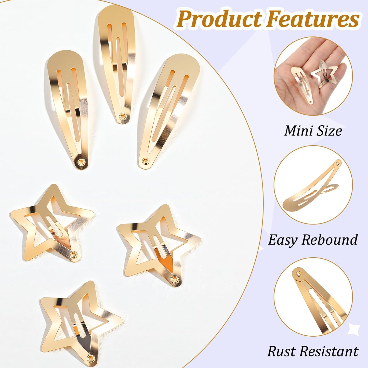 Pack of 30 Hair Clips Stars Gold Hair Clips Women Teardrop Hair Clip Pentagram Hair Clips Fashion Hair Accessories for Girls and Women (2 Styles) image number 5