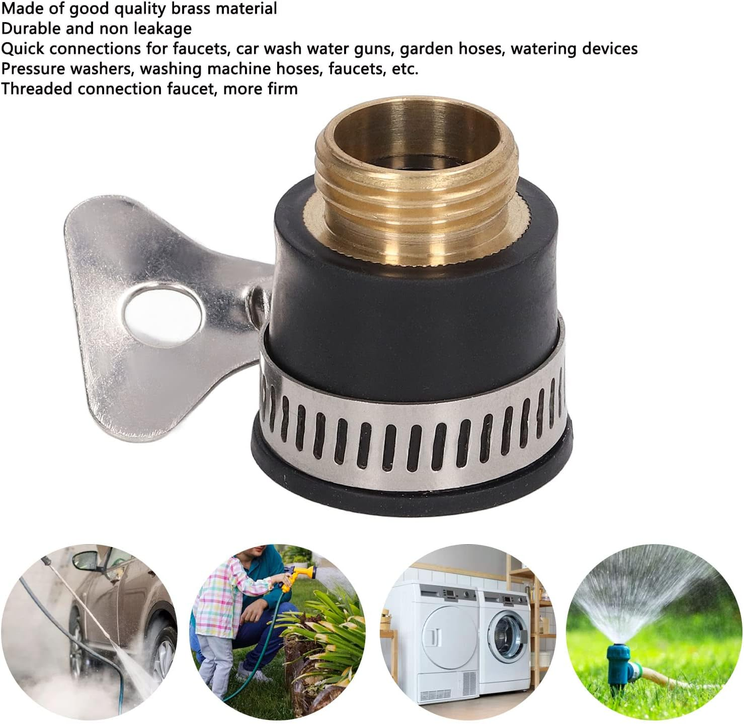 Changor Faucet Tap Connector Adapter, Brass 1/2 Inch Thread Universal Quick Joint Hose Pipe Adapter, for Garden Kitchen Water Faucet Connections image number 2
