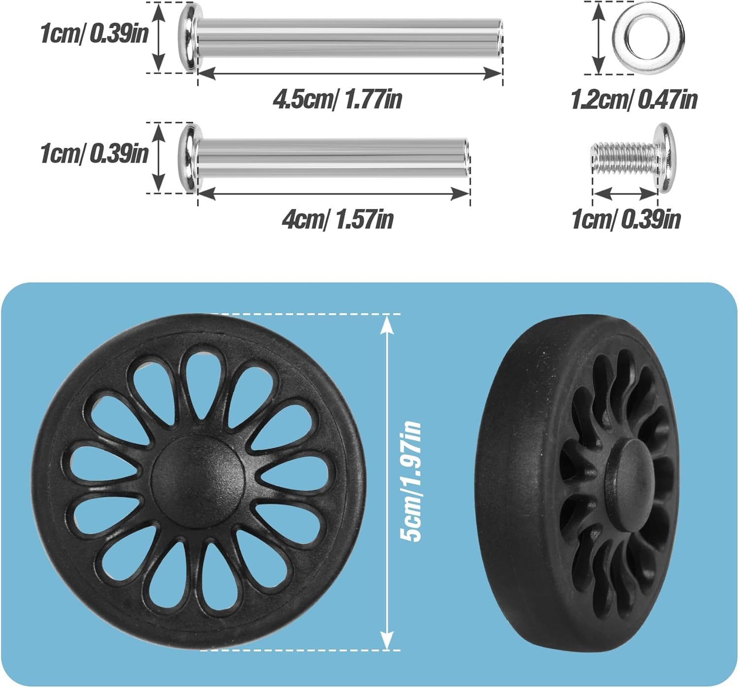 Volein 4Pcs Replacement Luggage Wheels 2 In, Spinner Wheel Repair Set, 50 Mm Wear-Resistant Suitcase Replacement Wheels Trolley Casters Repair Kits Rubber Wheels image number 3