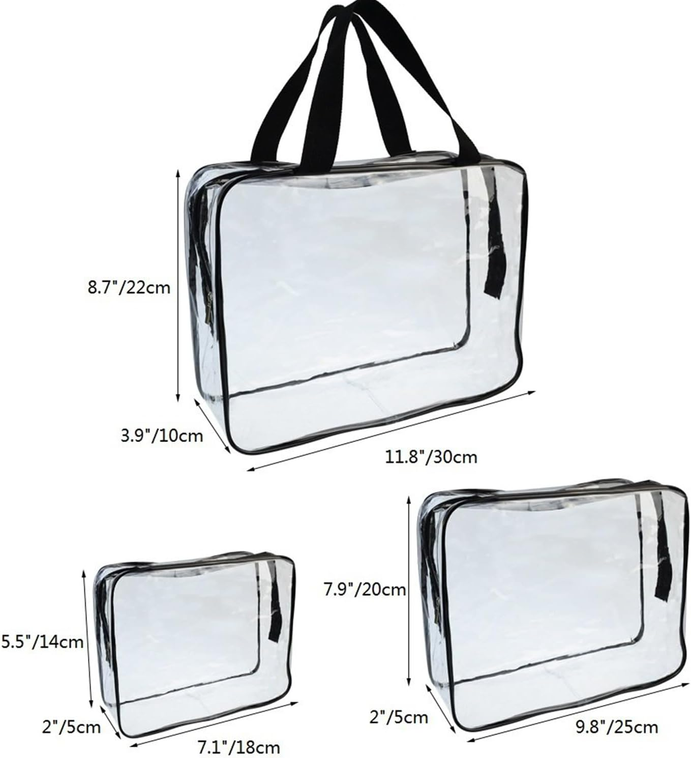 OJIOUI 5 Pack Clear Plastic Zippered Toiletry Bag, TSA Portable Cosmetic Makeup Bag for Vacation, Bathroom and Organizing（Black） image number 4