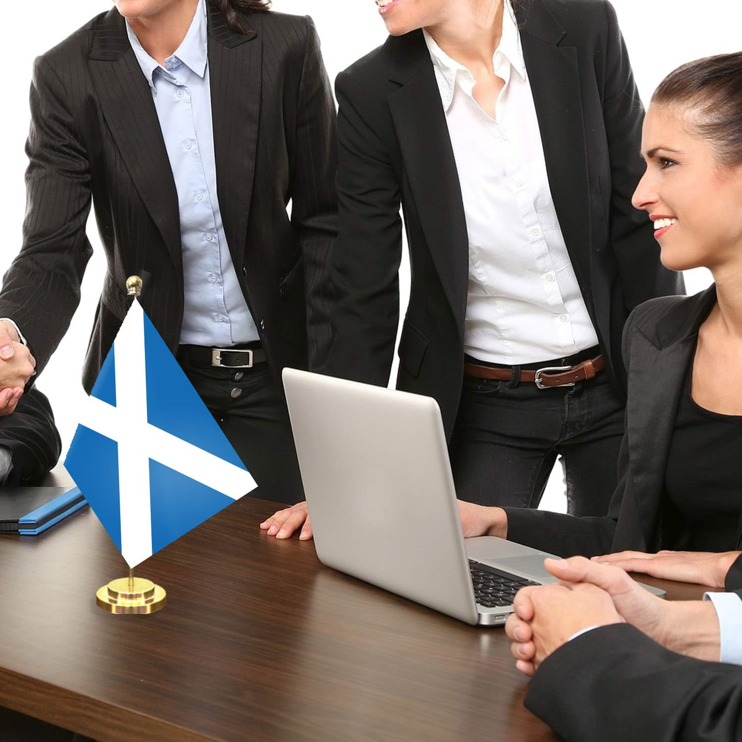 Scotland Desk Small Flag Set,5&times;8 Inch Mini Scots Desktop Banner,12" Metal Solid Pole Decor,Tiny Digital Printed Polyester Banner with Golden Base