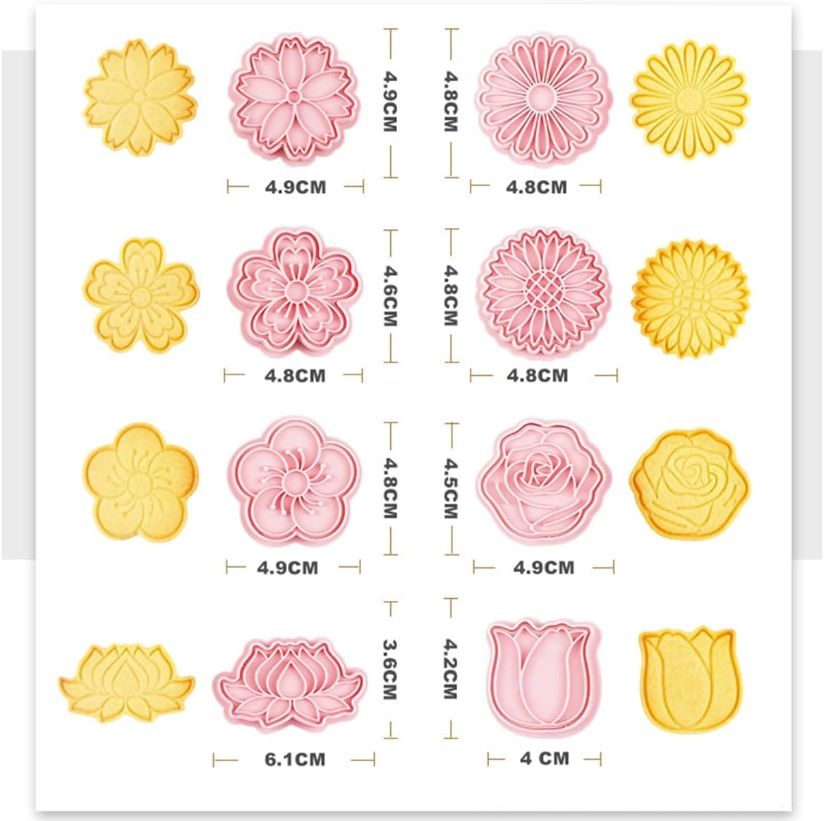 8PCS Flower Cookie Cutters with Plunger Stamps Set, Tulip Rose Daisy Cookie Plunger Stamps DIY Press Molds Birthday Party Baking Supplies Clay Biscuit Molds image number 1