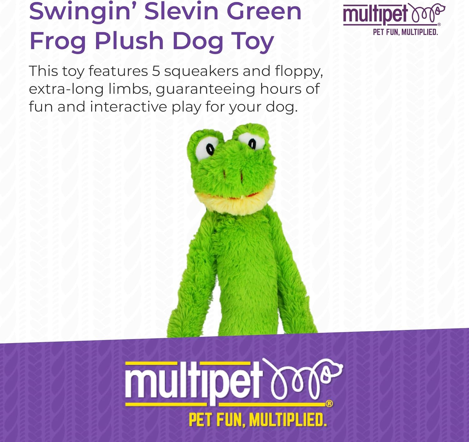 Multipet Swingin Slevin XXL Oversized 27-Inch Green Frog Plush Dog Toy, Large Breeds image number 2
