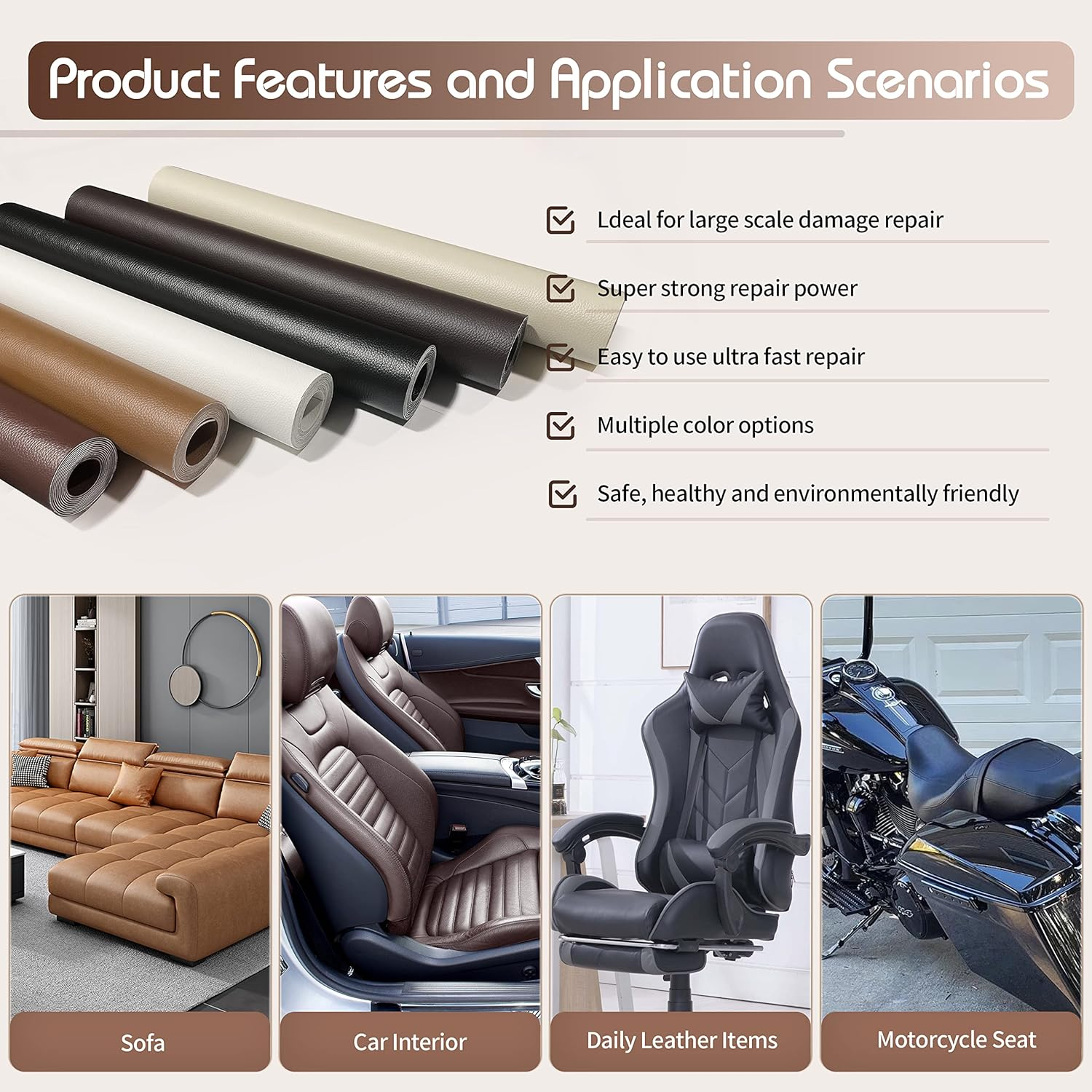 KING MOUNTAIN Leather Repair Patch,16 X 60 Inches Self Adhesive Leather Repair Tape for Damaged Leather Furniture, Sofa Seating,Car Seats, Leather Goods(Black) image number 6